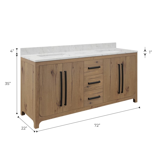 Perris 72 In. Double Rectangle Sink Pre-Assembled Mid-Century Style Bathroom Vanity With 1