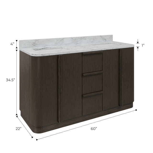 Oxford 60 In. Double Sink Pre-Assembled Mid-Century Style Bathroom Vanity With 1