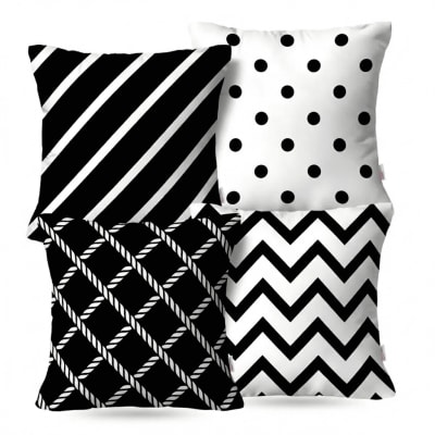 Kit: 4 Capas de Almofada Decorativas Serit Preto e Branco