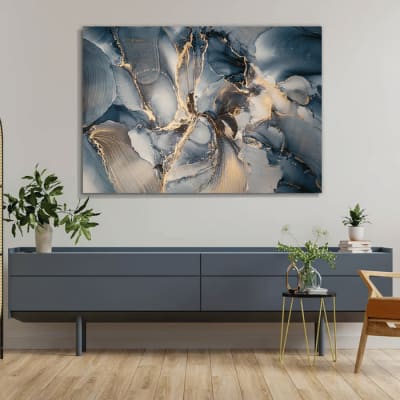 Tela Decorativa Grande Marmore Azul Ouro