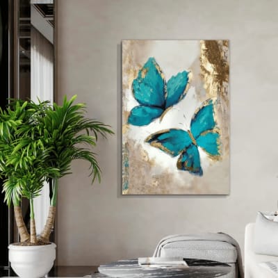 Tela Decorativa Grande Gold Blue Butterfly