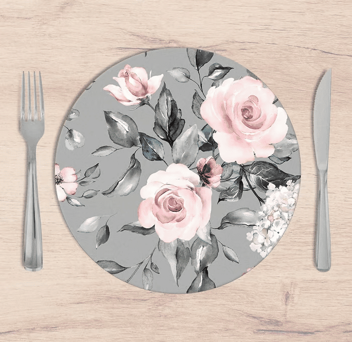 Kit: 4 Capas de SOUSPLAT Redondo Grey Flowers - 35x35 -