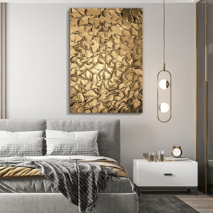 Tela Decorativa Grande Efeito Pintura 3D Gold