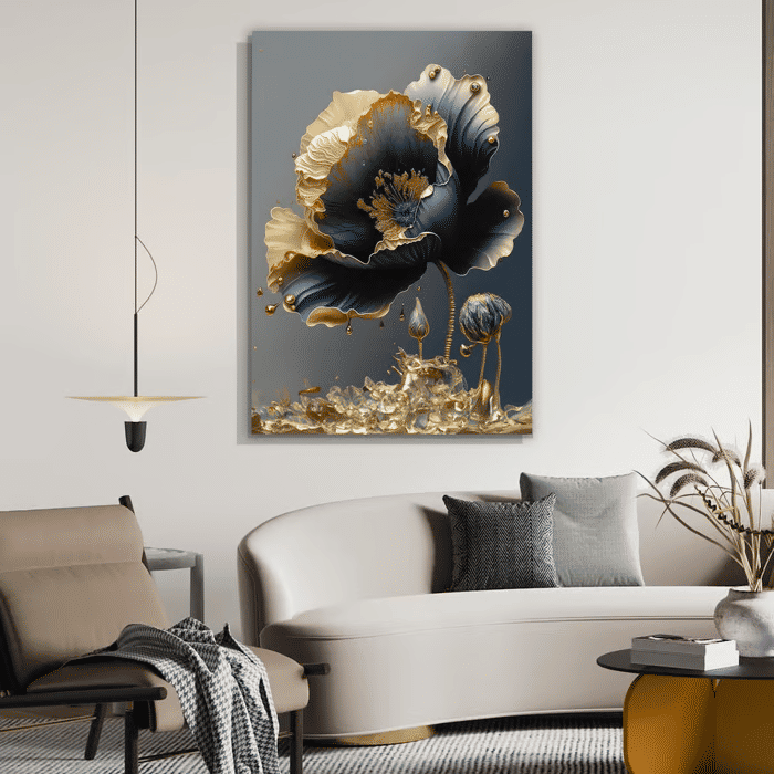 Tela Decorativa Grande Flower Gold