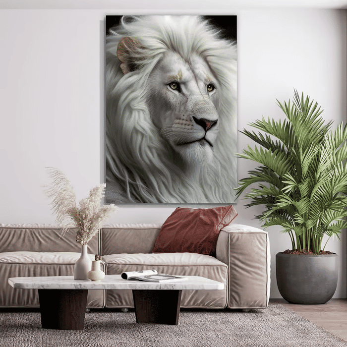 Tela Decorativa Grande Leão Branco