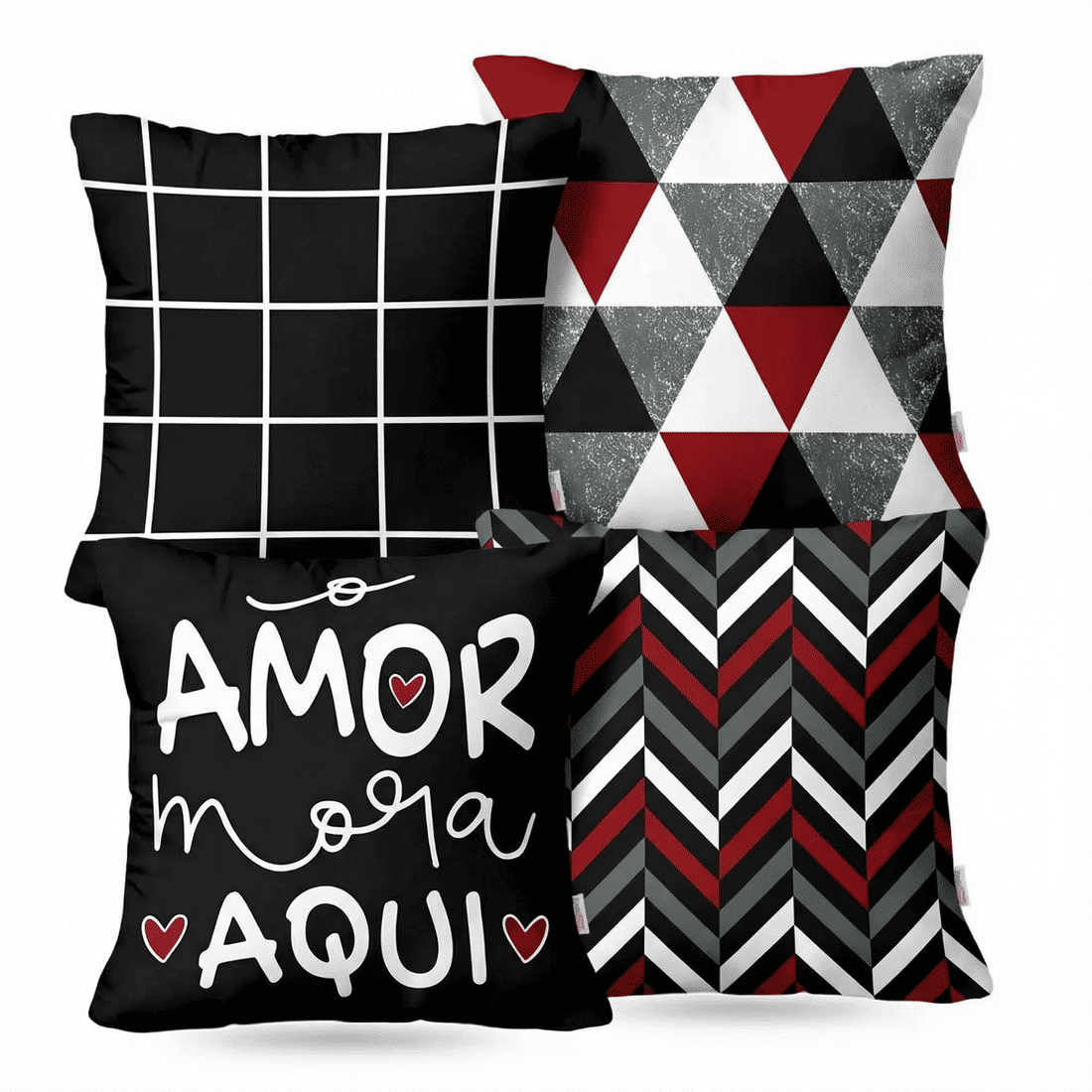 Kit: 4 Capas de Almofada Decorativas o Amor Mora Aqui