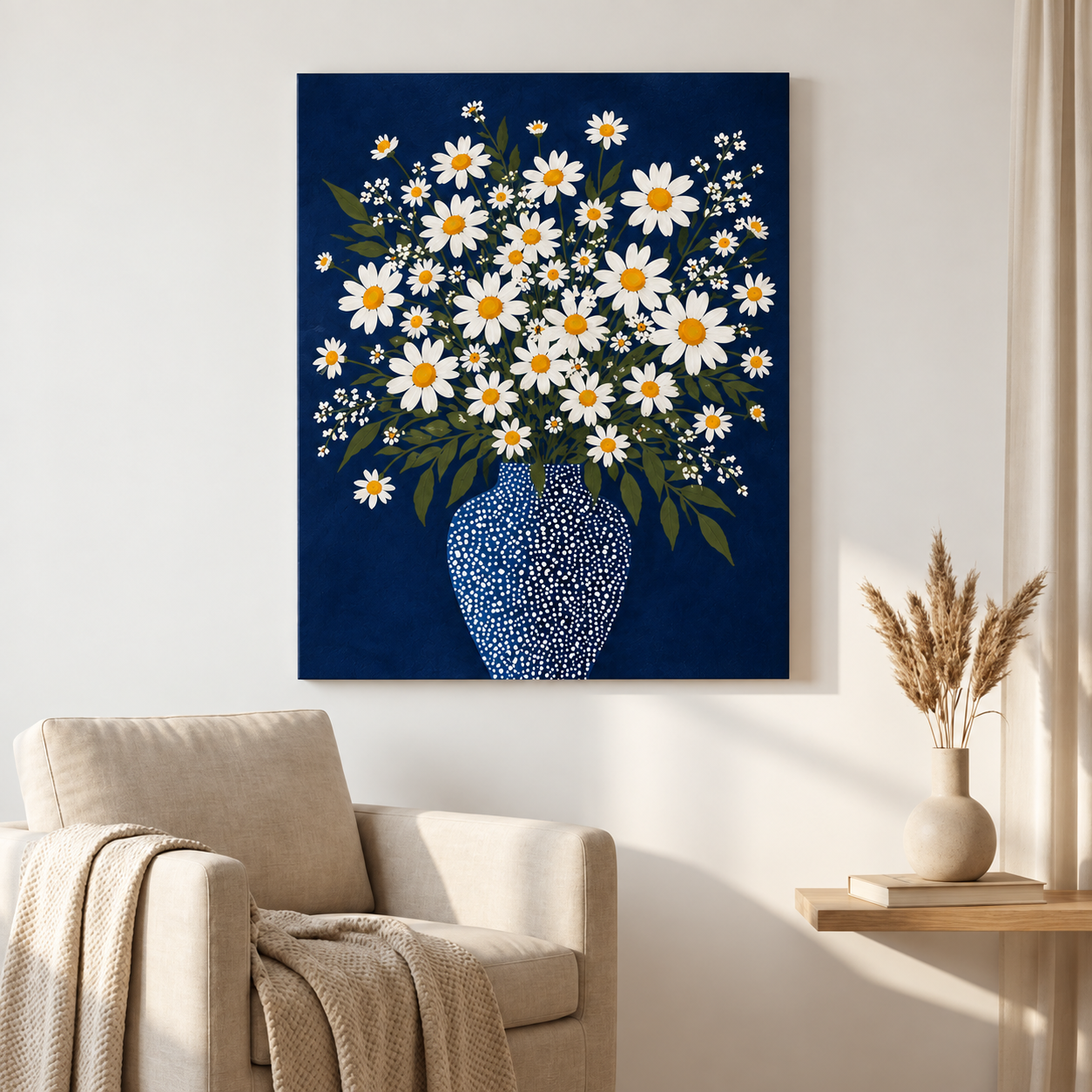 Tela Decorativa Grande Daisy Navy
