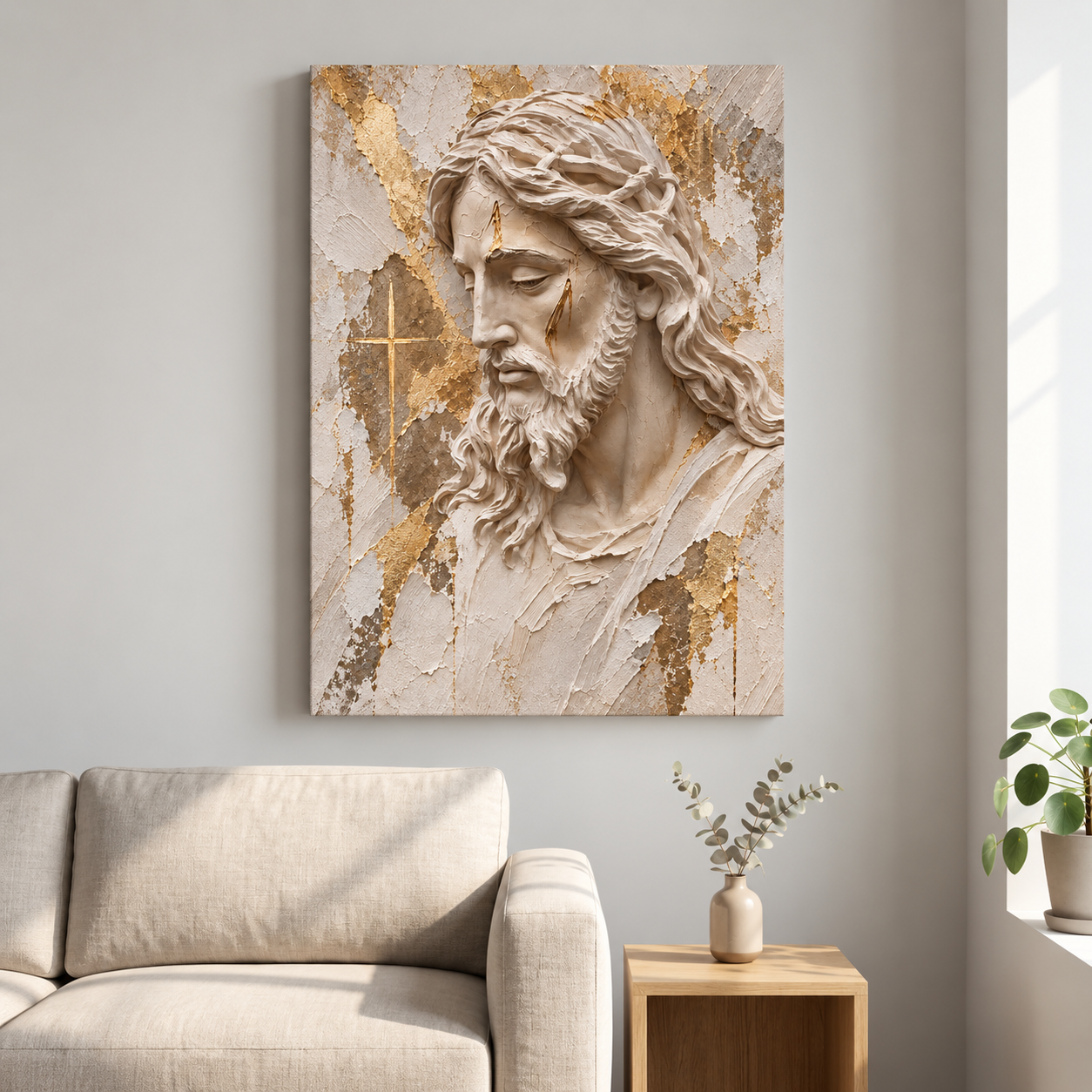 Tela Decorativa Grande Jesus Gold