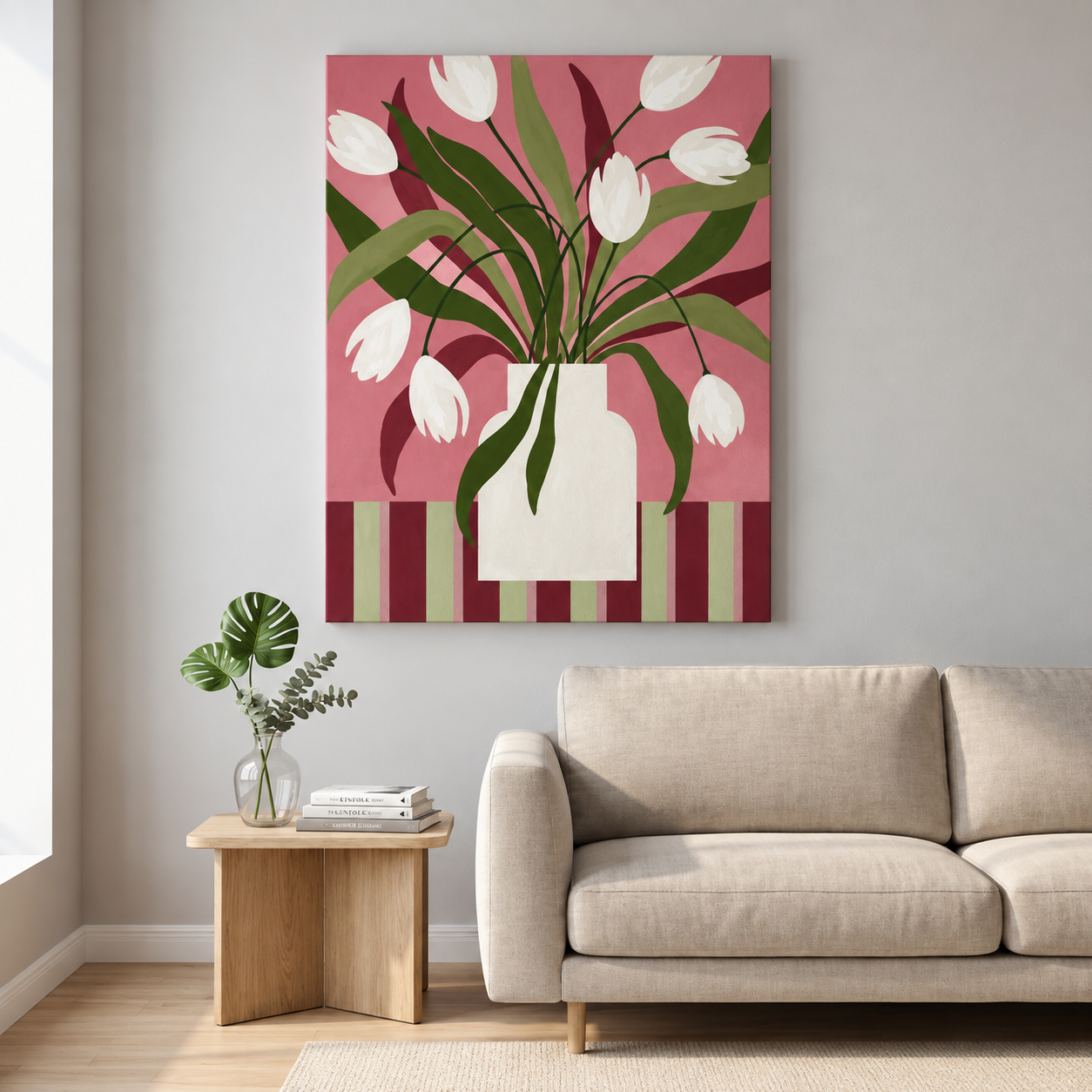 Tela Decorativa Grande Tulipas Rosa
