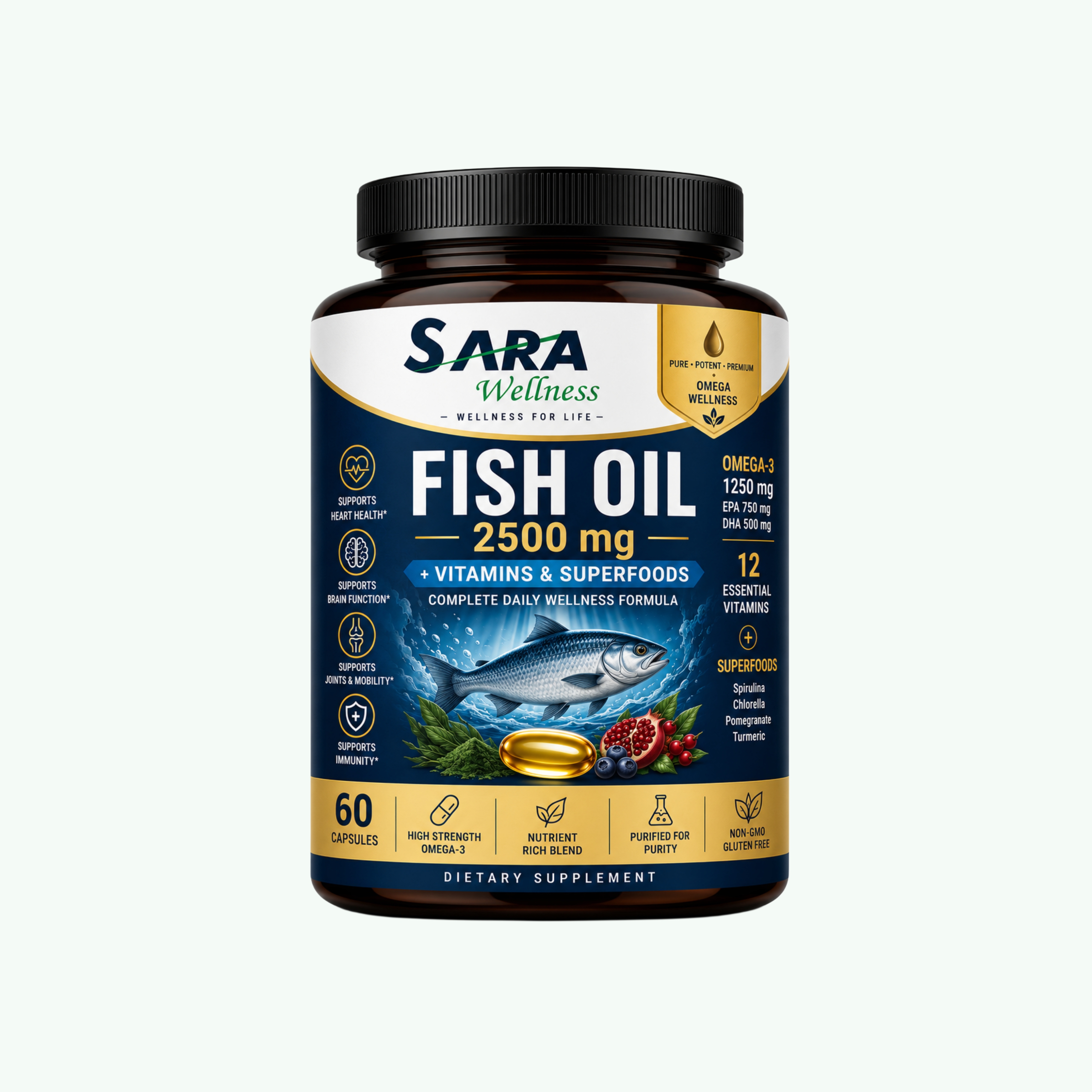 Fish Oil 2500mg + Vitamins & Superfoods Capsules 60's