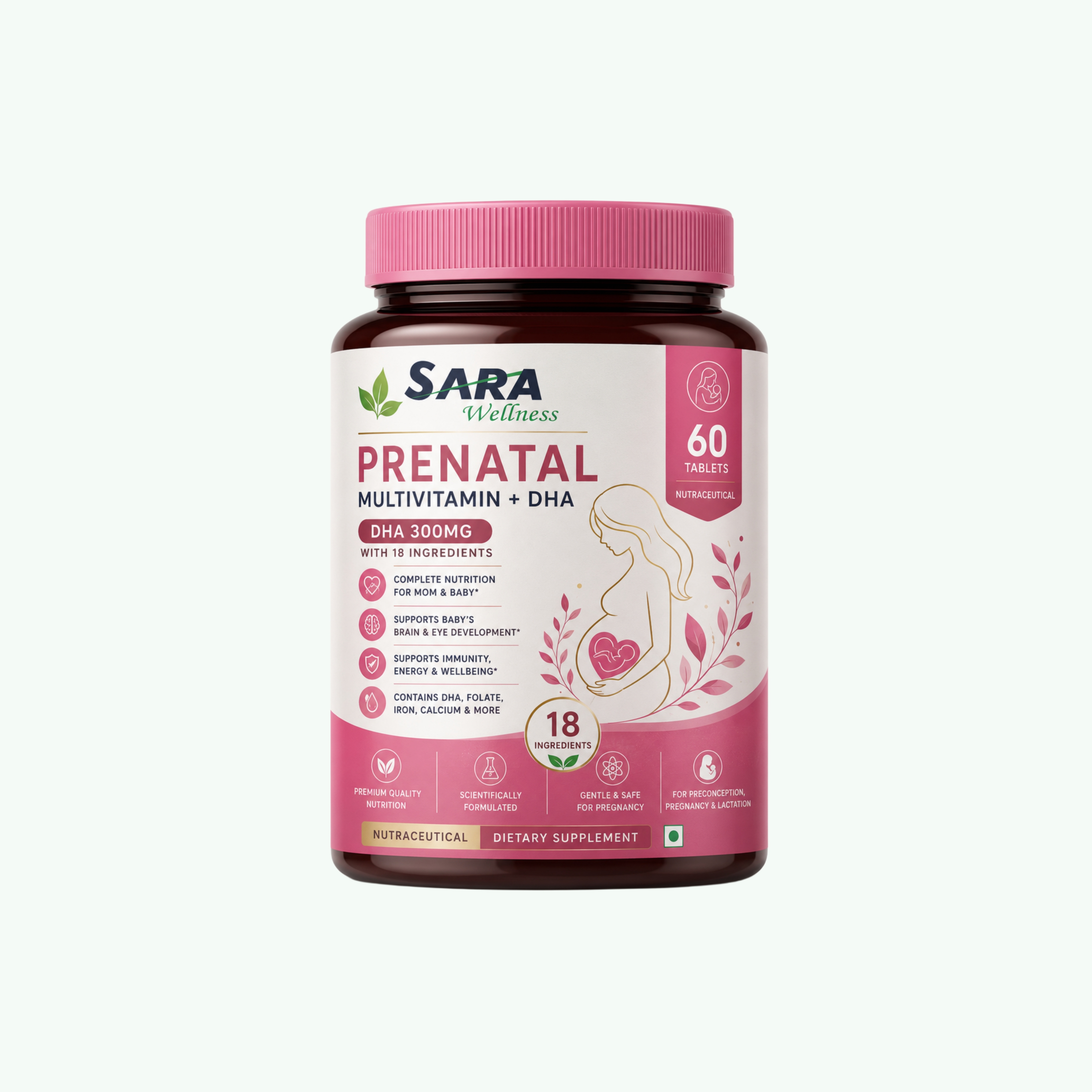 Prenatal Multivitamin + DHA 300mg with 18 Ingredients 60's