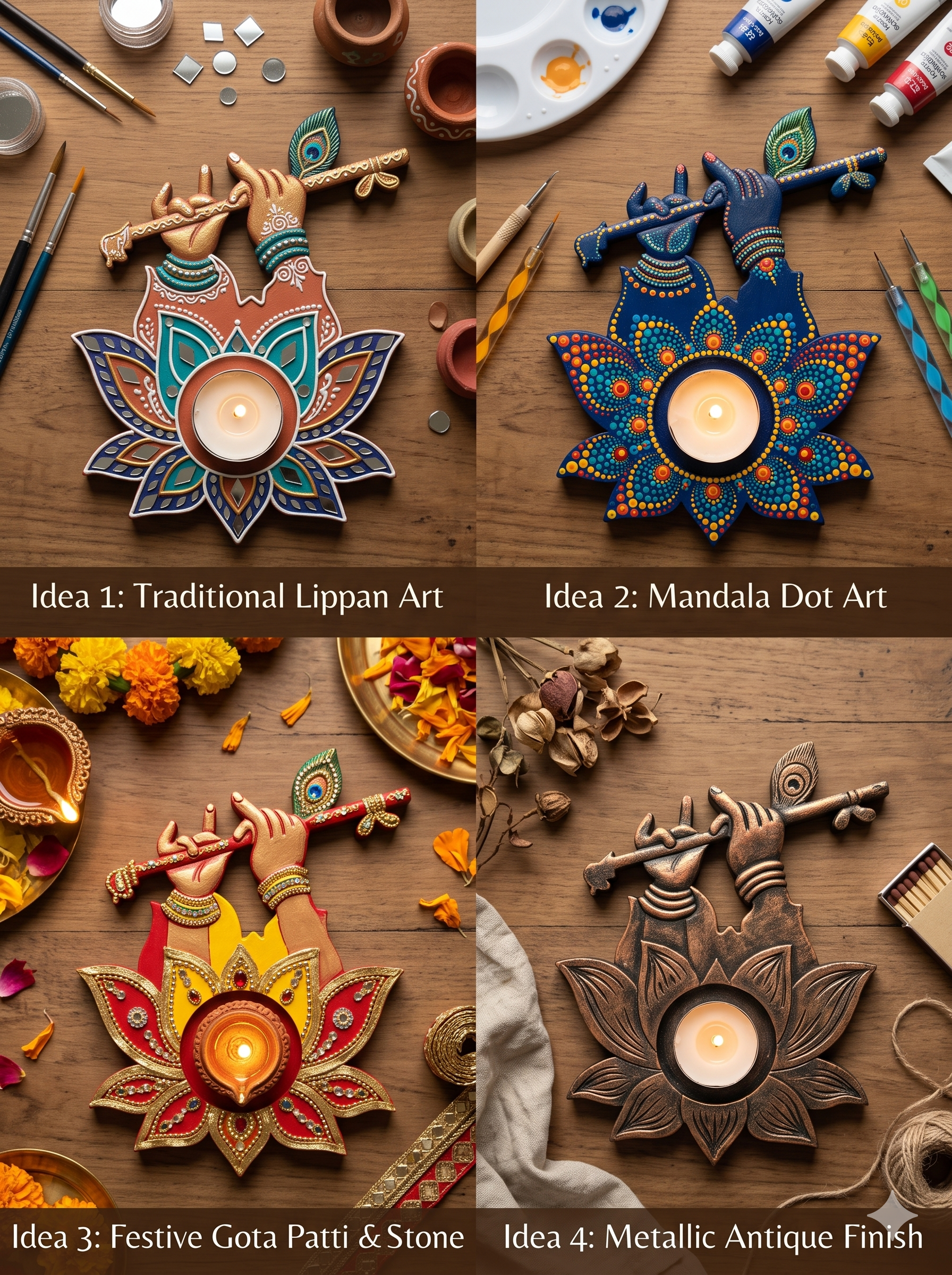 Radha Krishna Lotus MDF Tealight Holder Base