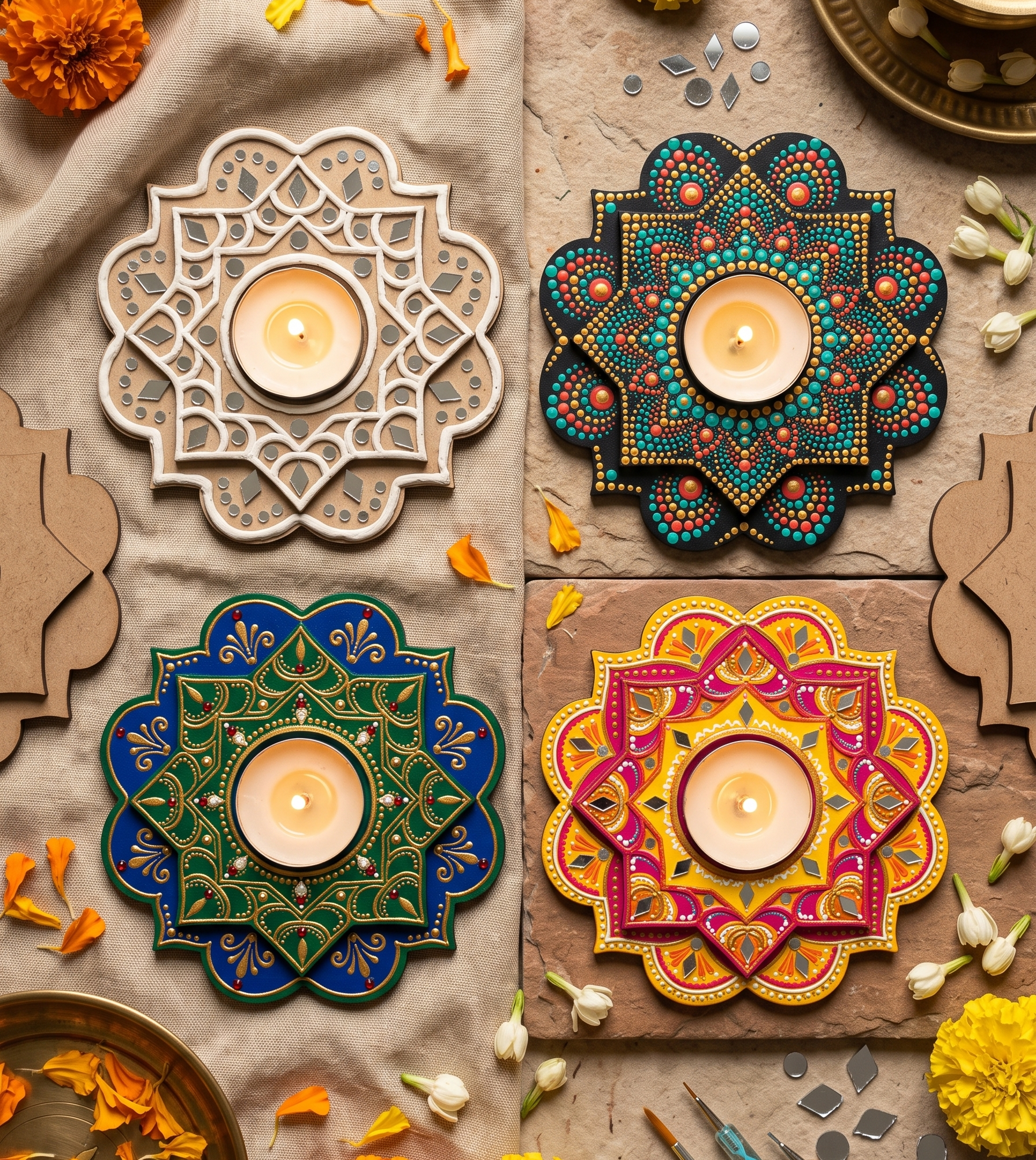 Lotus Mandala MDF Tealight Holder Base