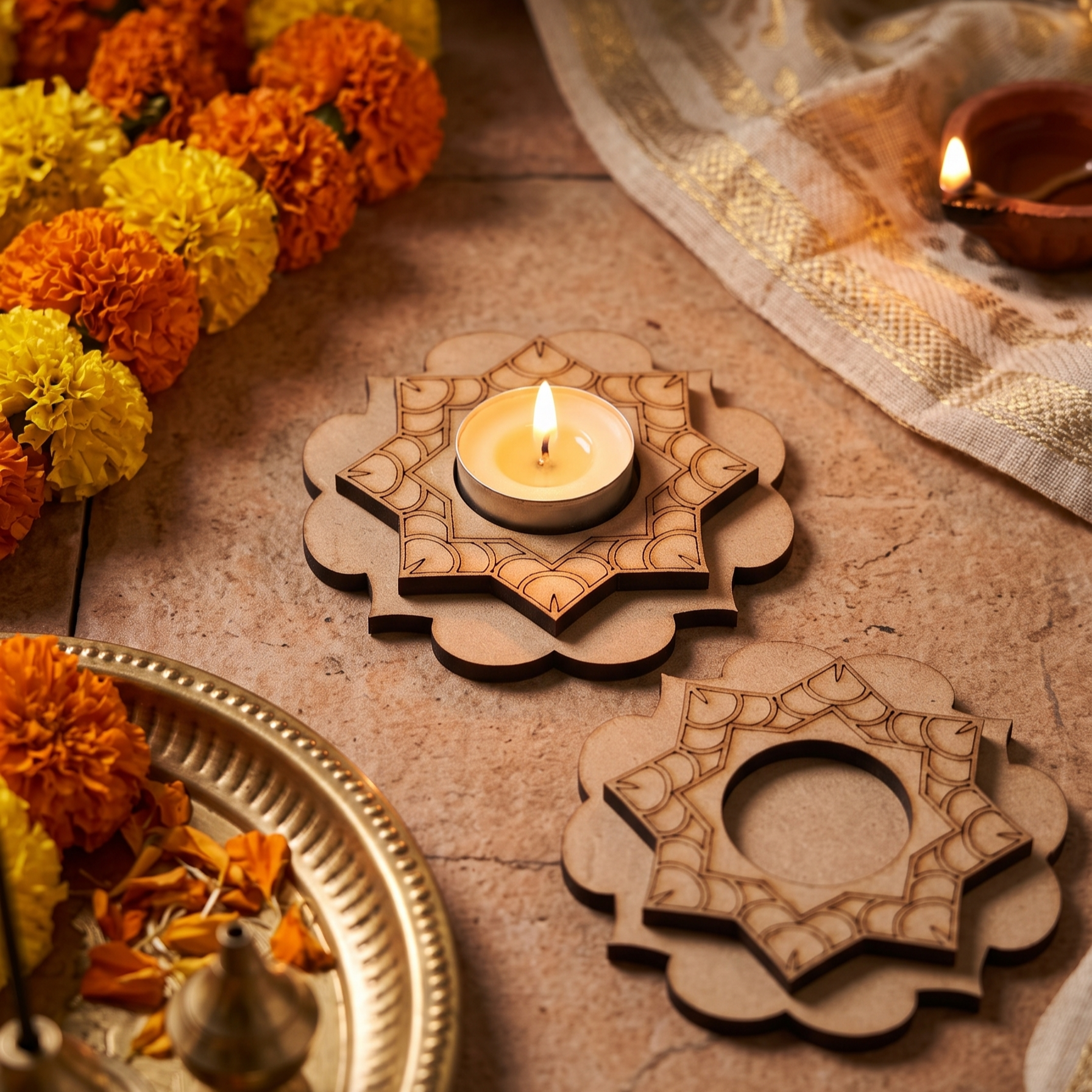 Lotus Mandala MDF Tealight Holder Base