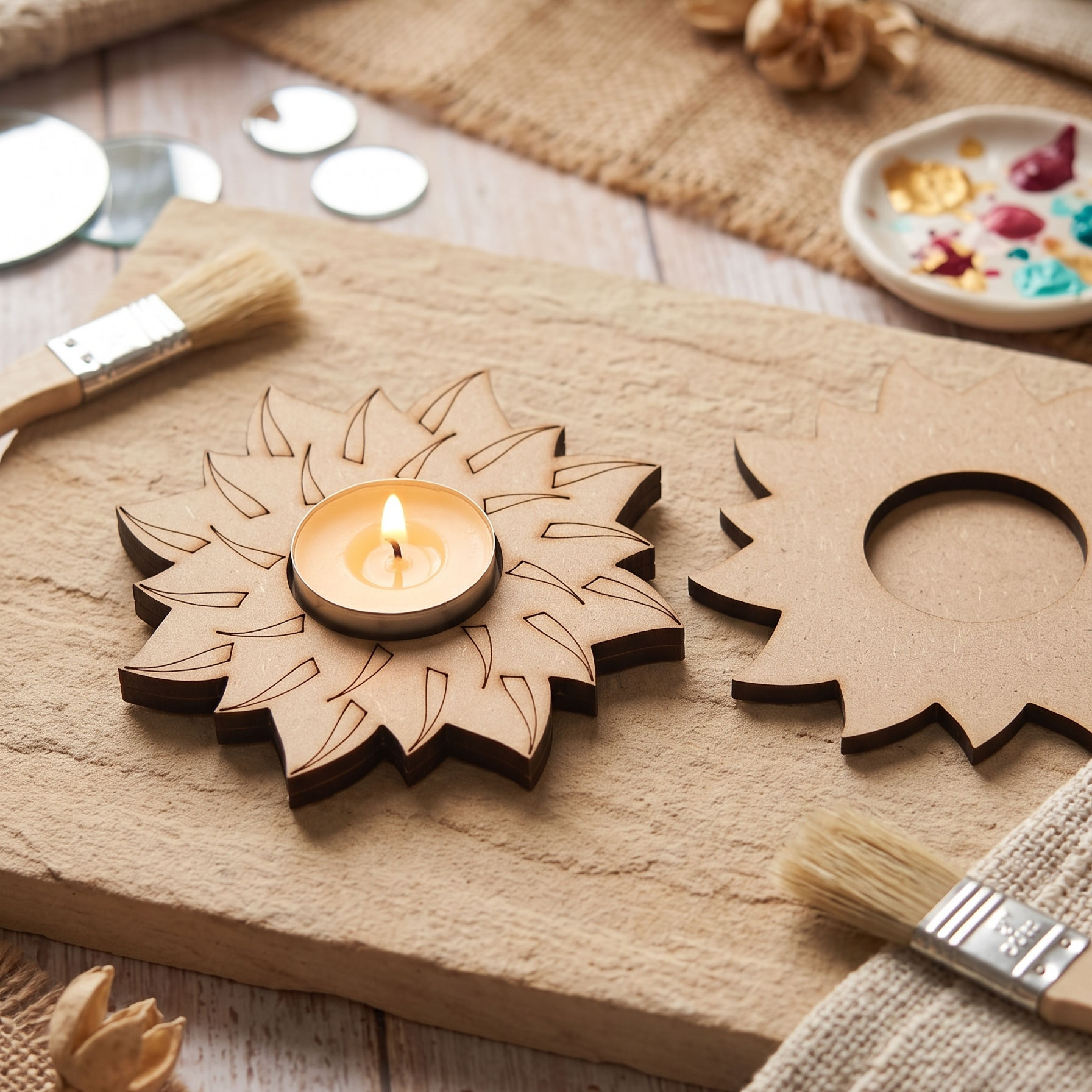 Sunflower Burst MDF Tealight Holder Base