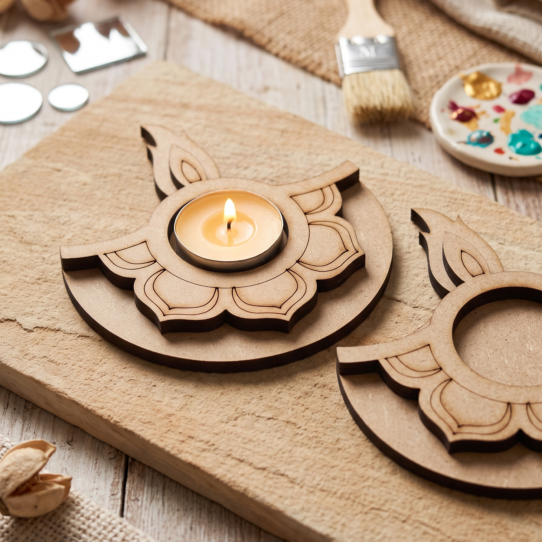 Diya Shape MDF Tealight Holder Base