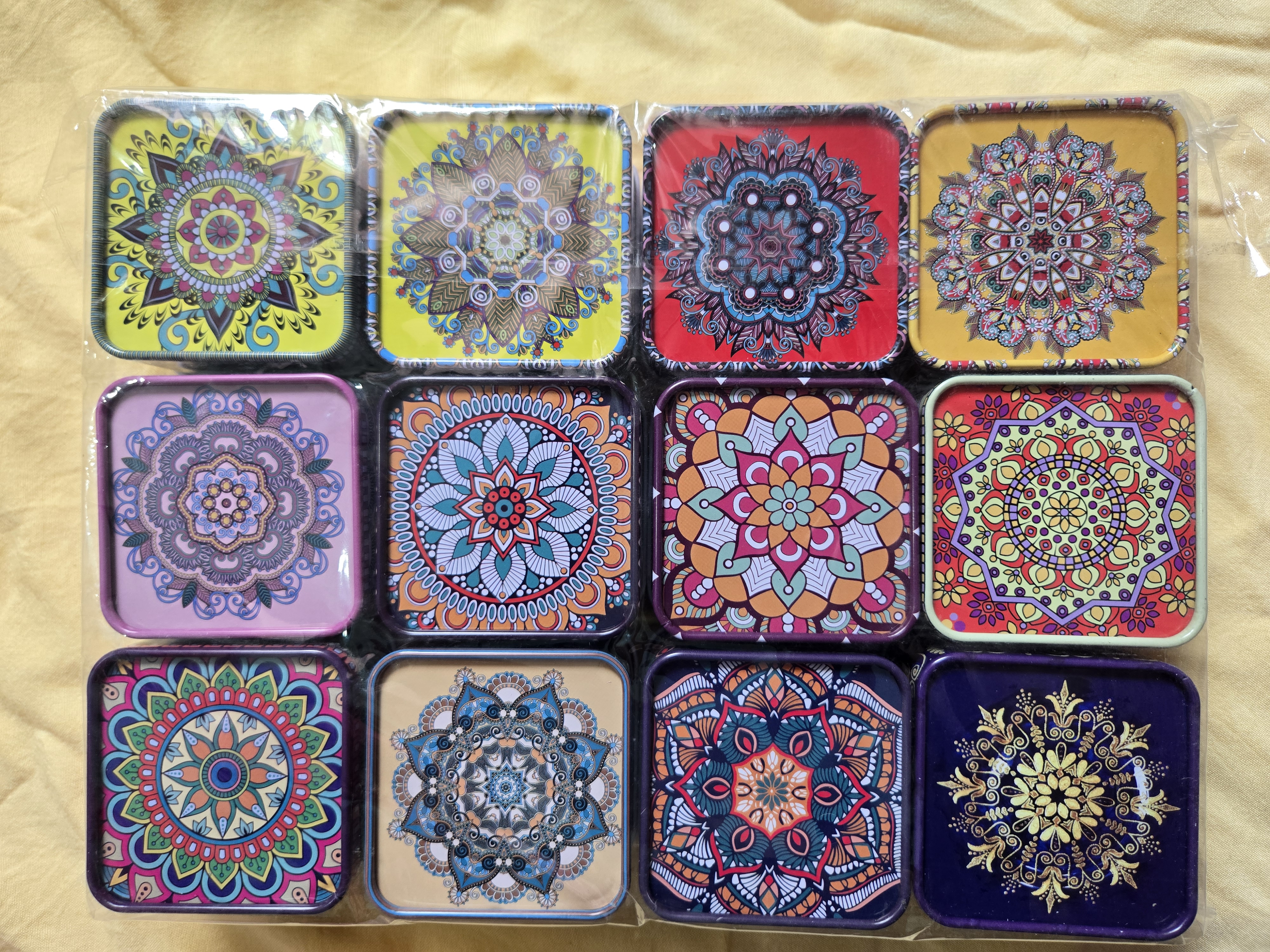 Folk Art Rectangular Metal Tin Box (Pack of 12)