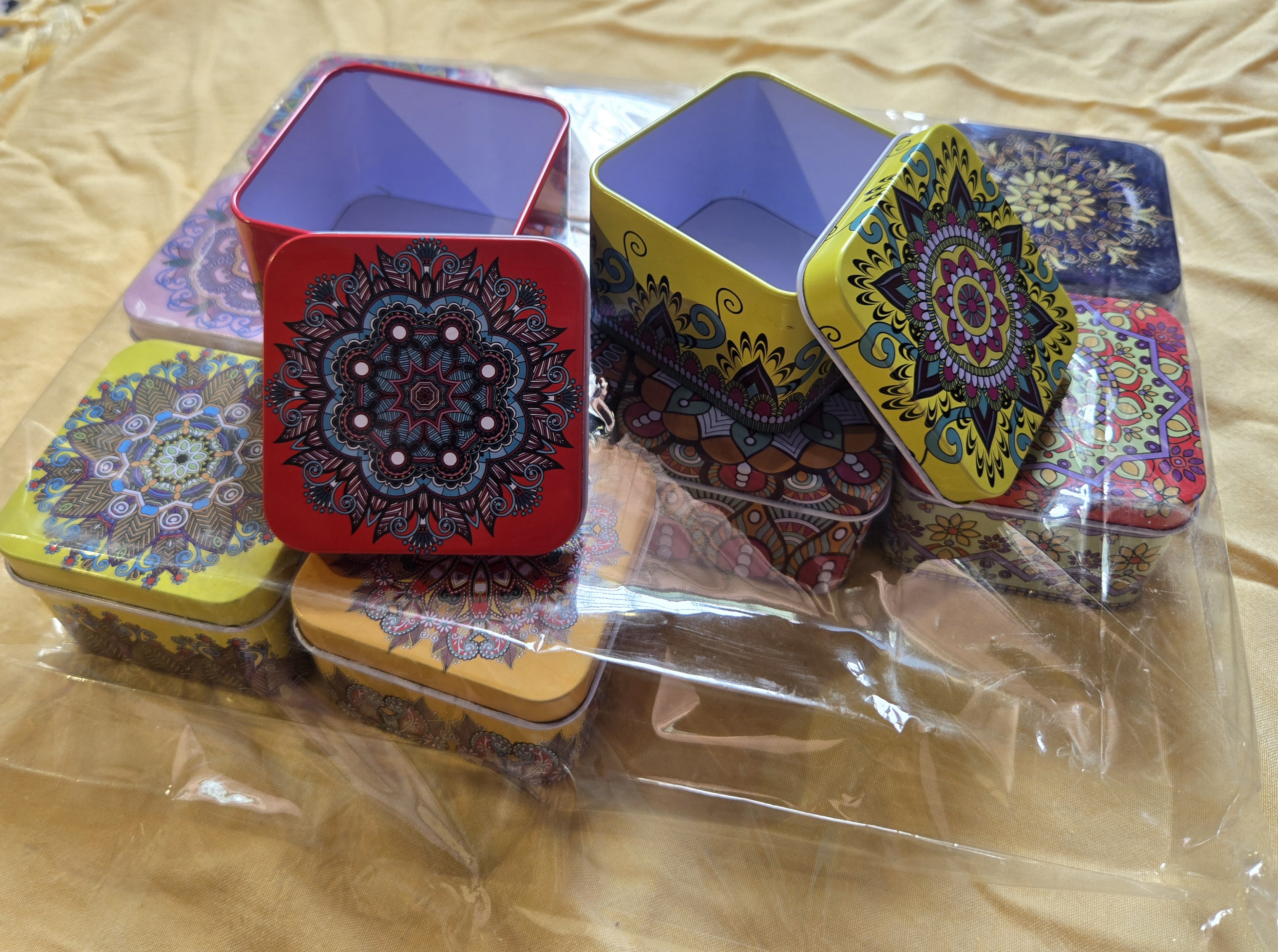 Folk Art Rectangular Metal Tin Box (Pack of 12)