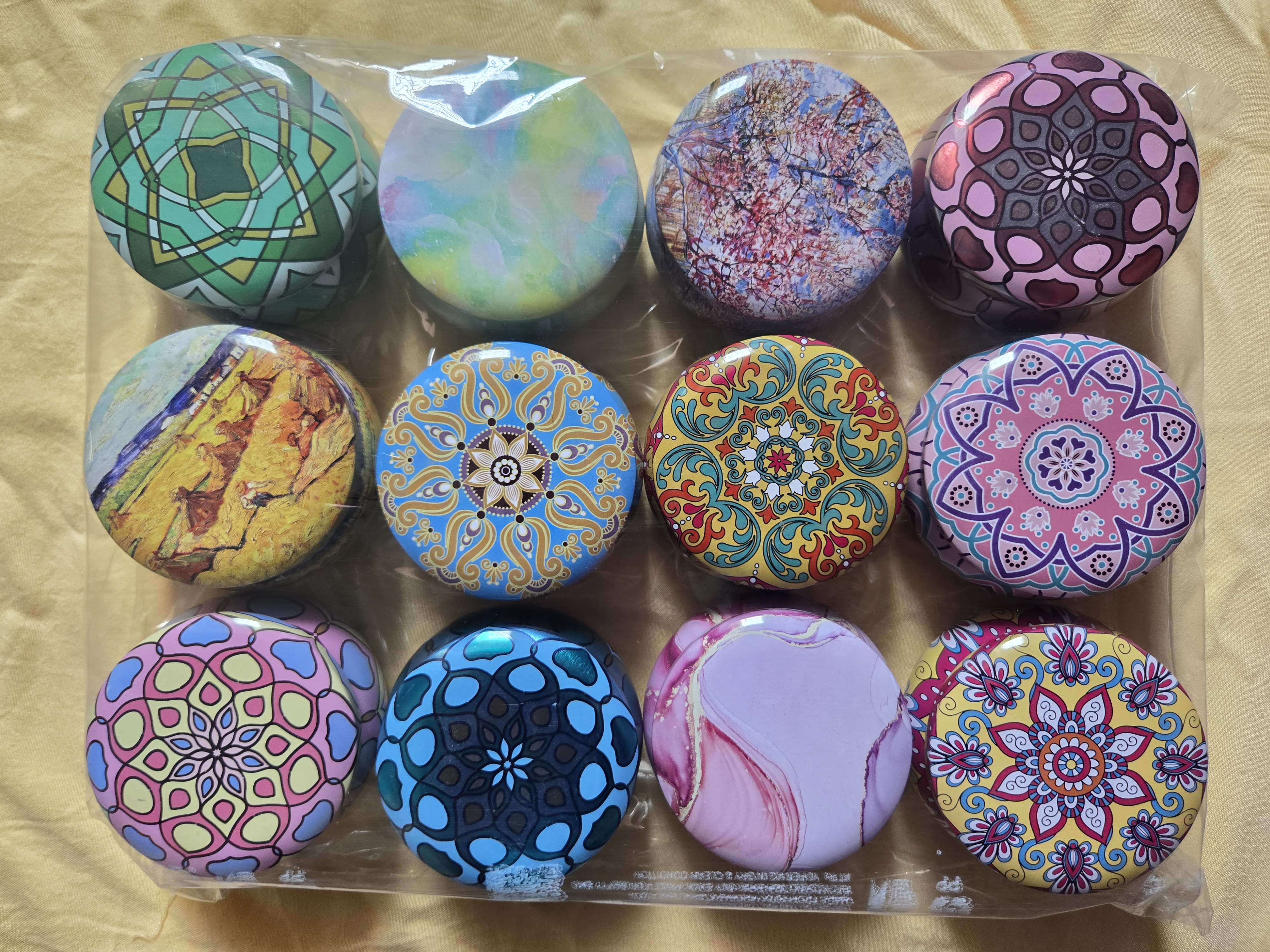 Floral Print Round Metal Tin Box (Pack of 6)