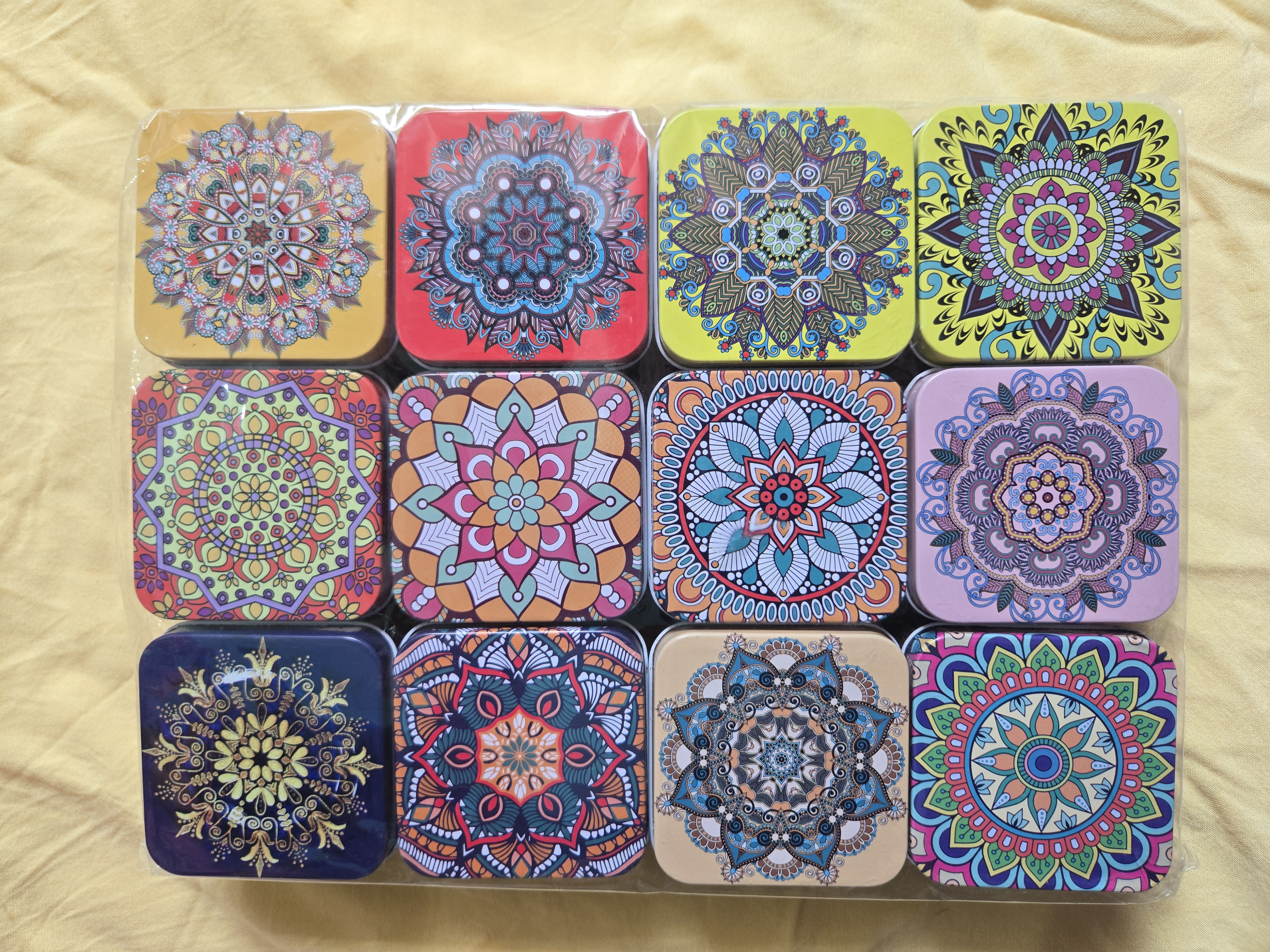 Folk Art Rectangular Metal Tin Box (Pack of 6)