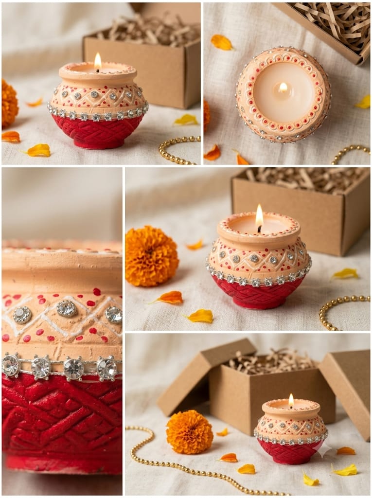 Decorative Matki Candle - set of 4