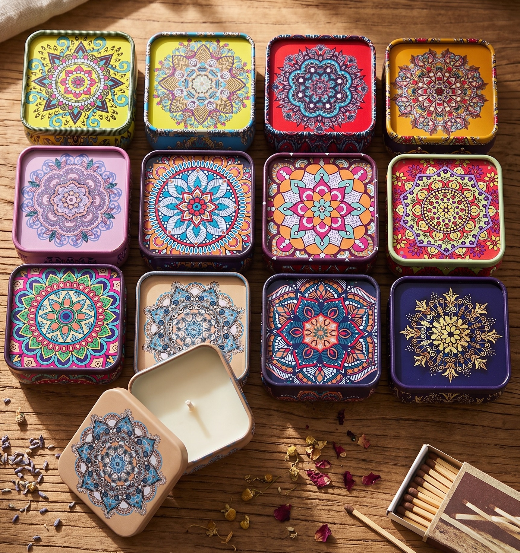 Folk Art Rectangular Metal Tin Box (Pack of 12)