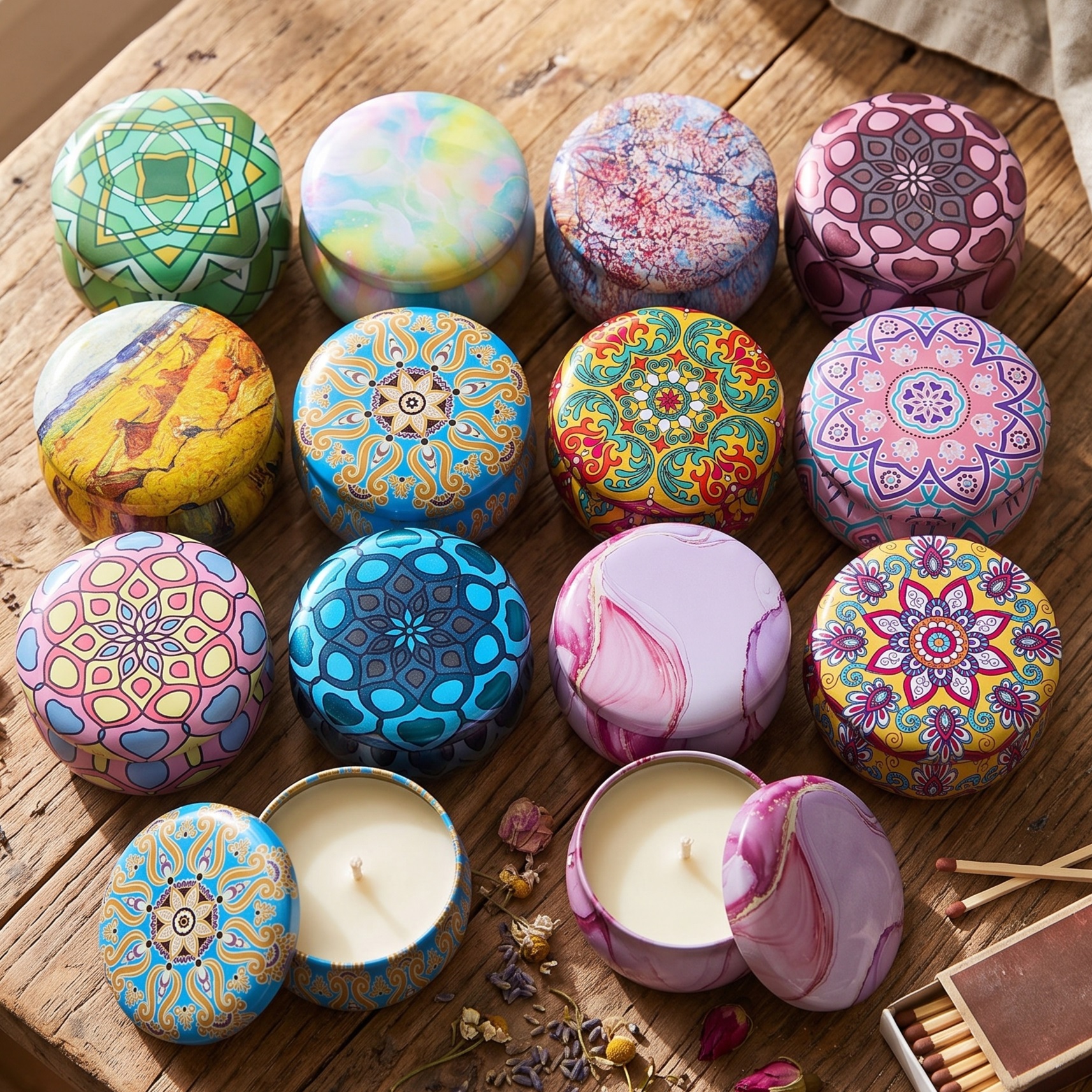Floral Print Round Metal Tin Box (Pack of 12)