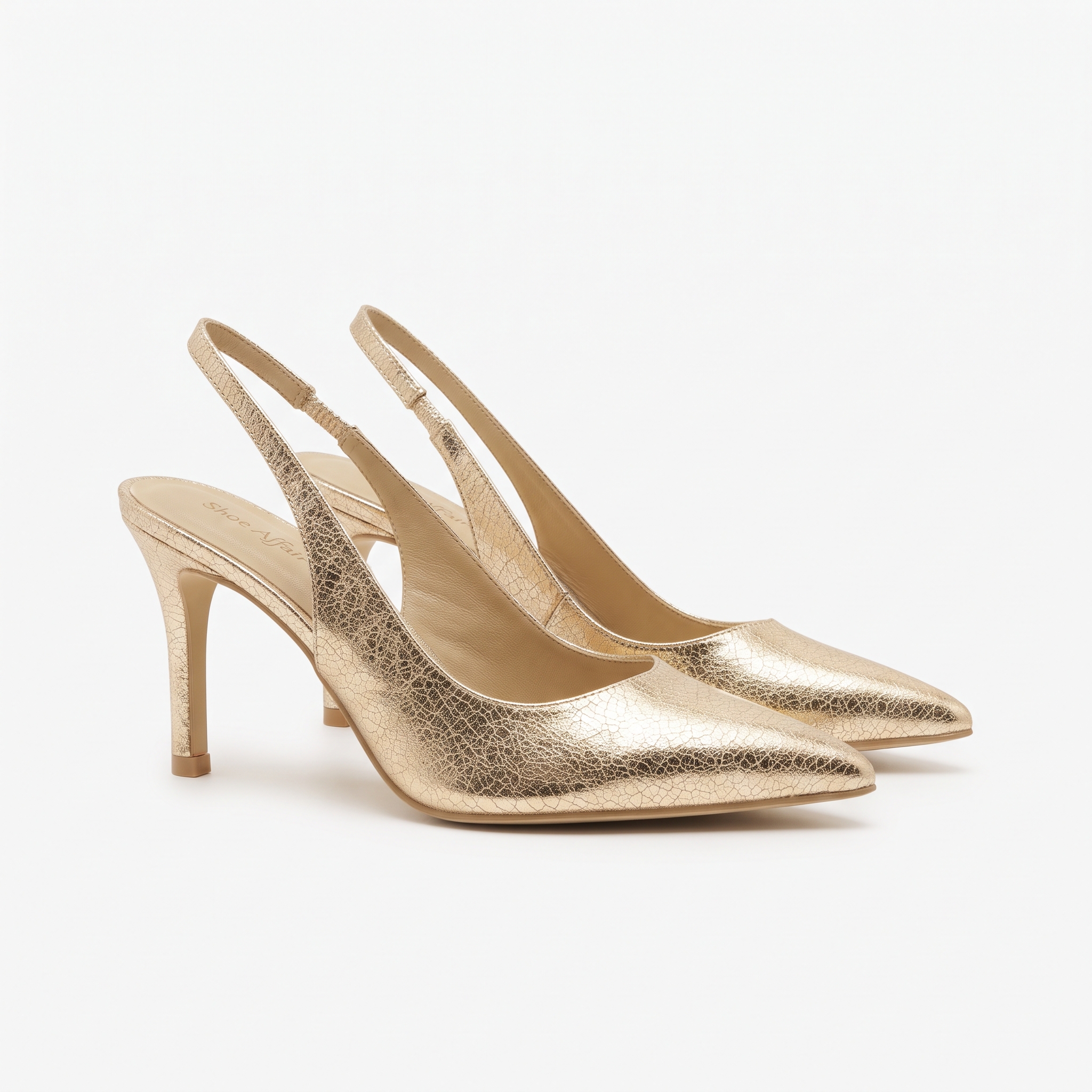 Metallic Pointed-Toe Slingback Stiletto Heels