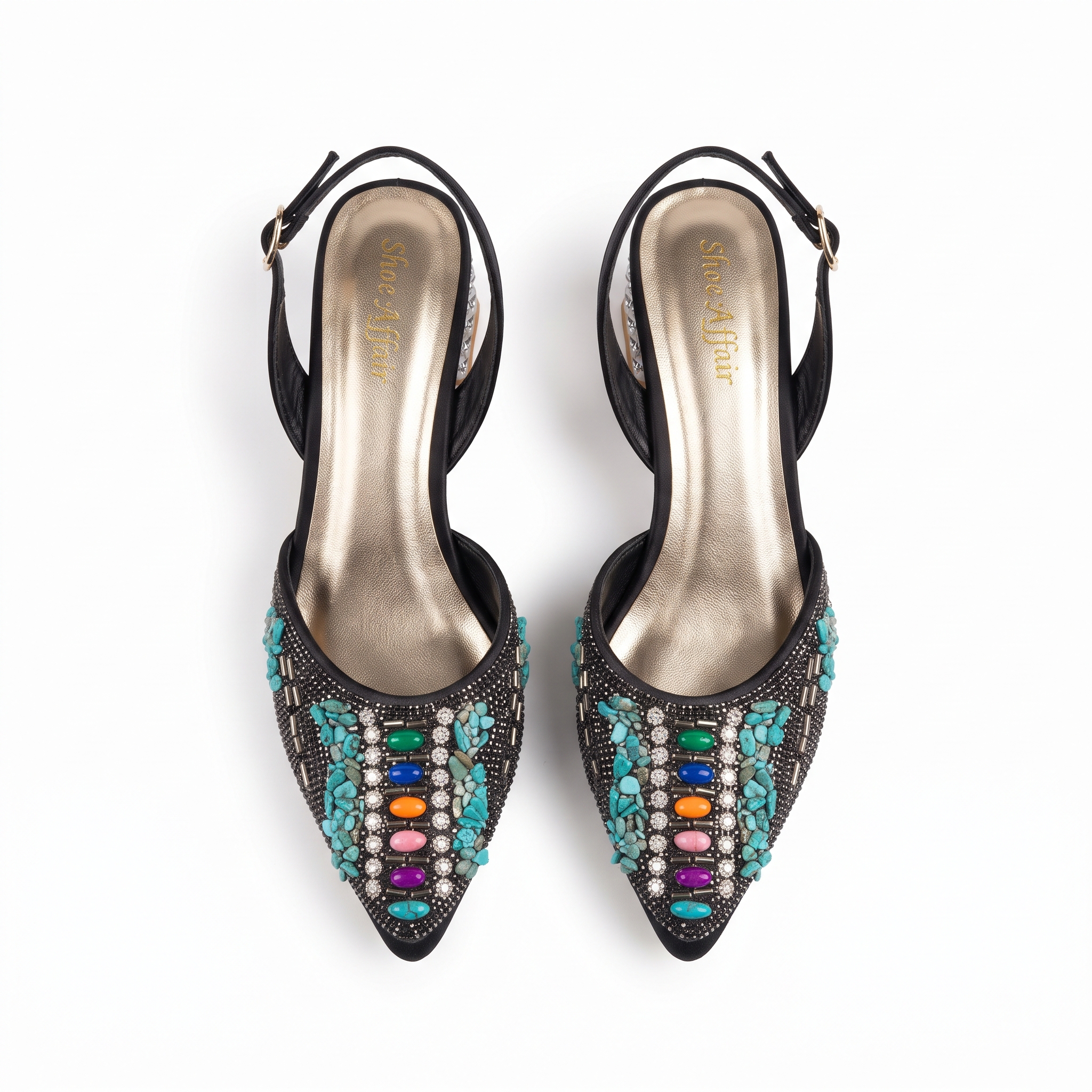 Gemstone Embellished Block-Heel Slingbacks Image 2