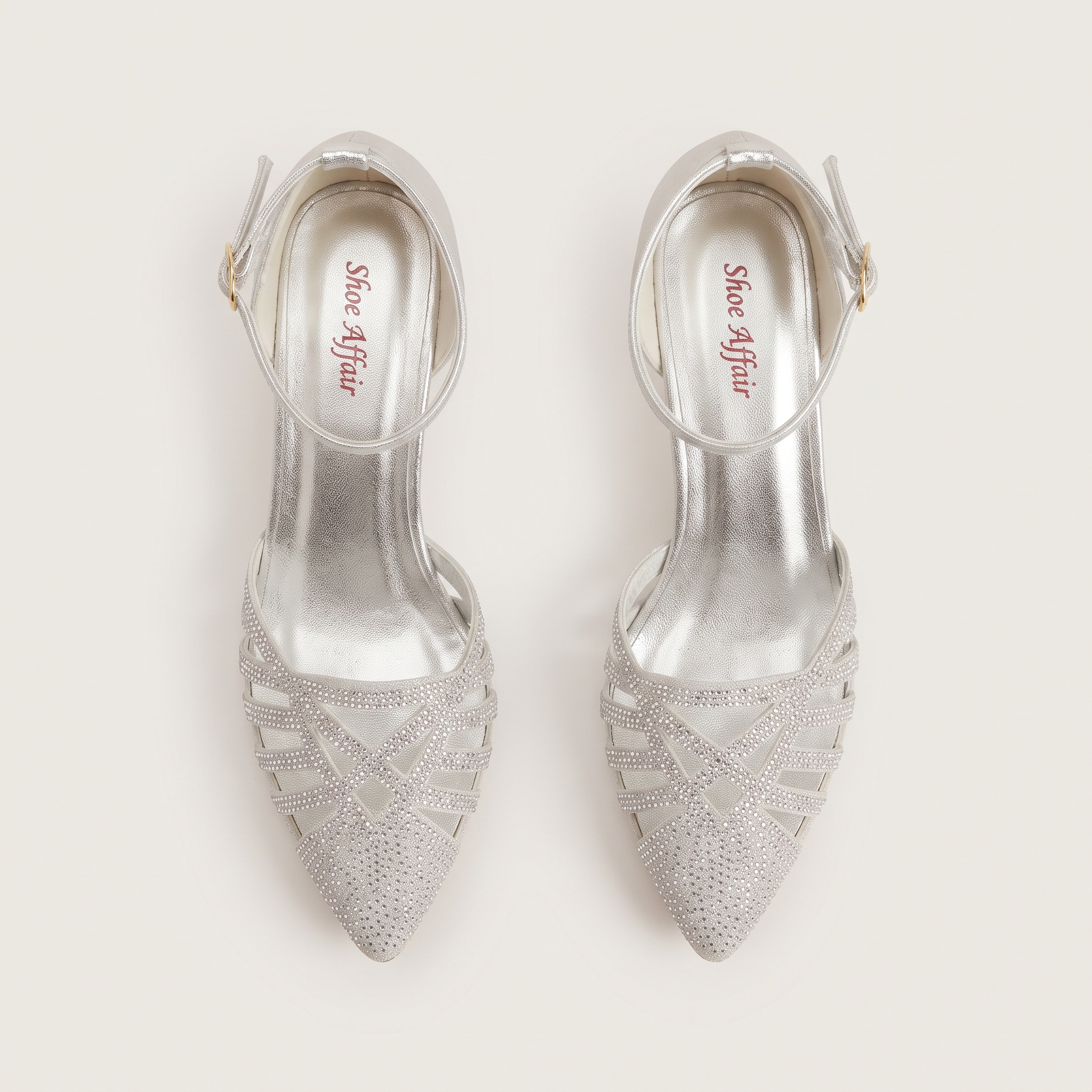 Silver Crystal-Embellished Cutout Ankle-Strap Heels Image 2