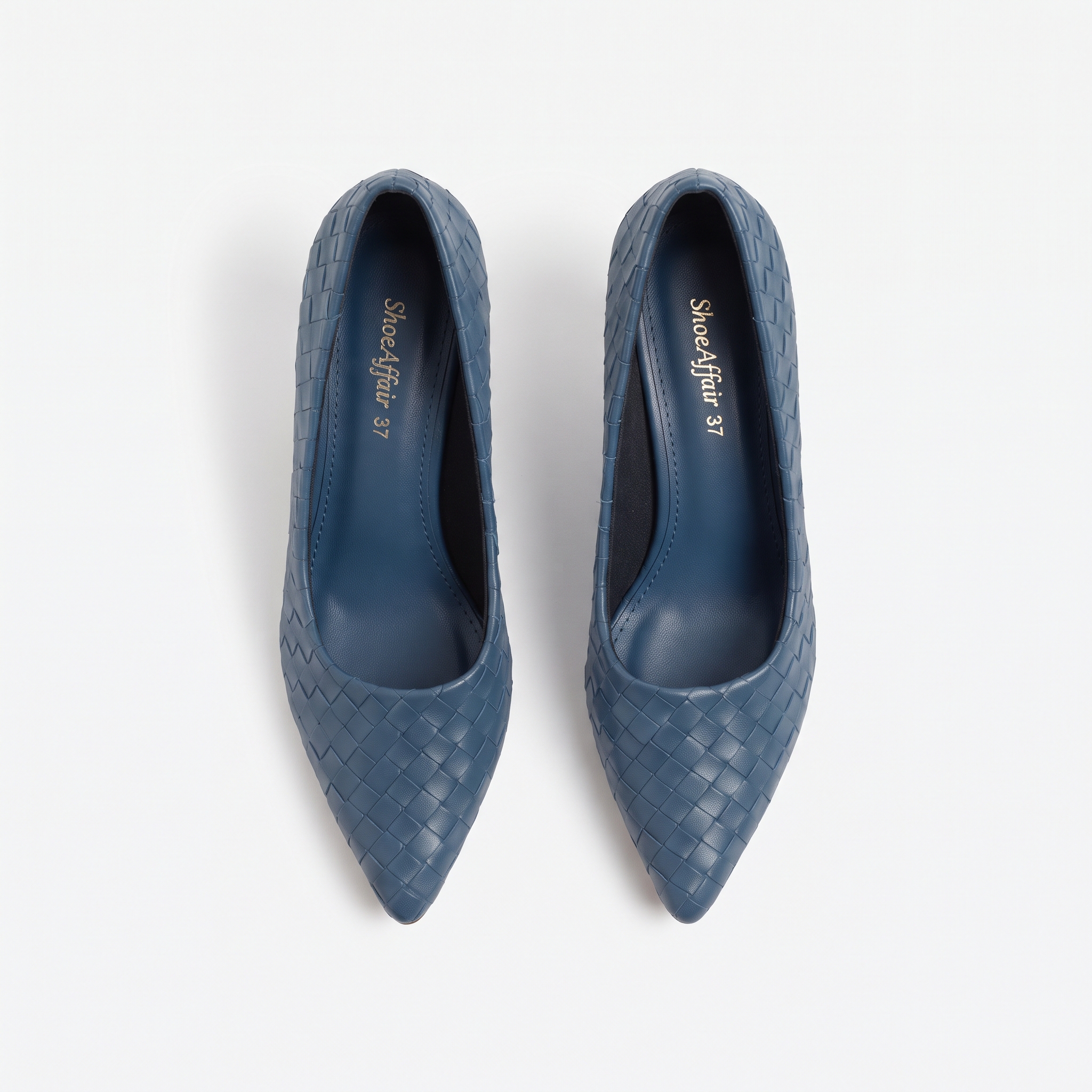 Blue Woven Intrecciato Kitten-Heel Pumps