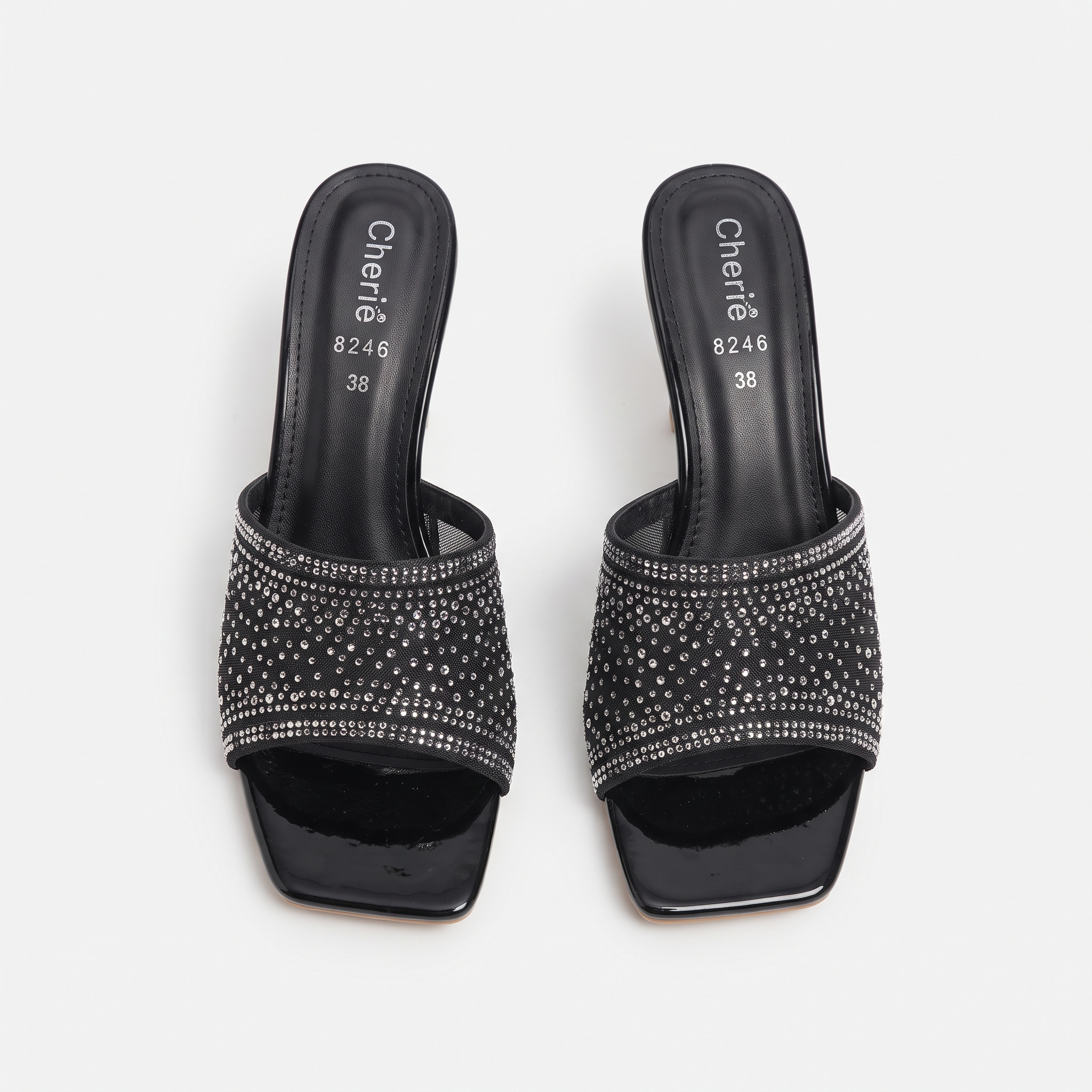 Black Embellished Open-Toe Kitten Heel Mules Image 2