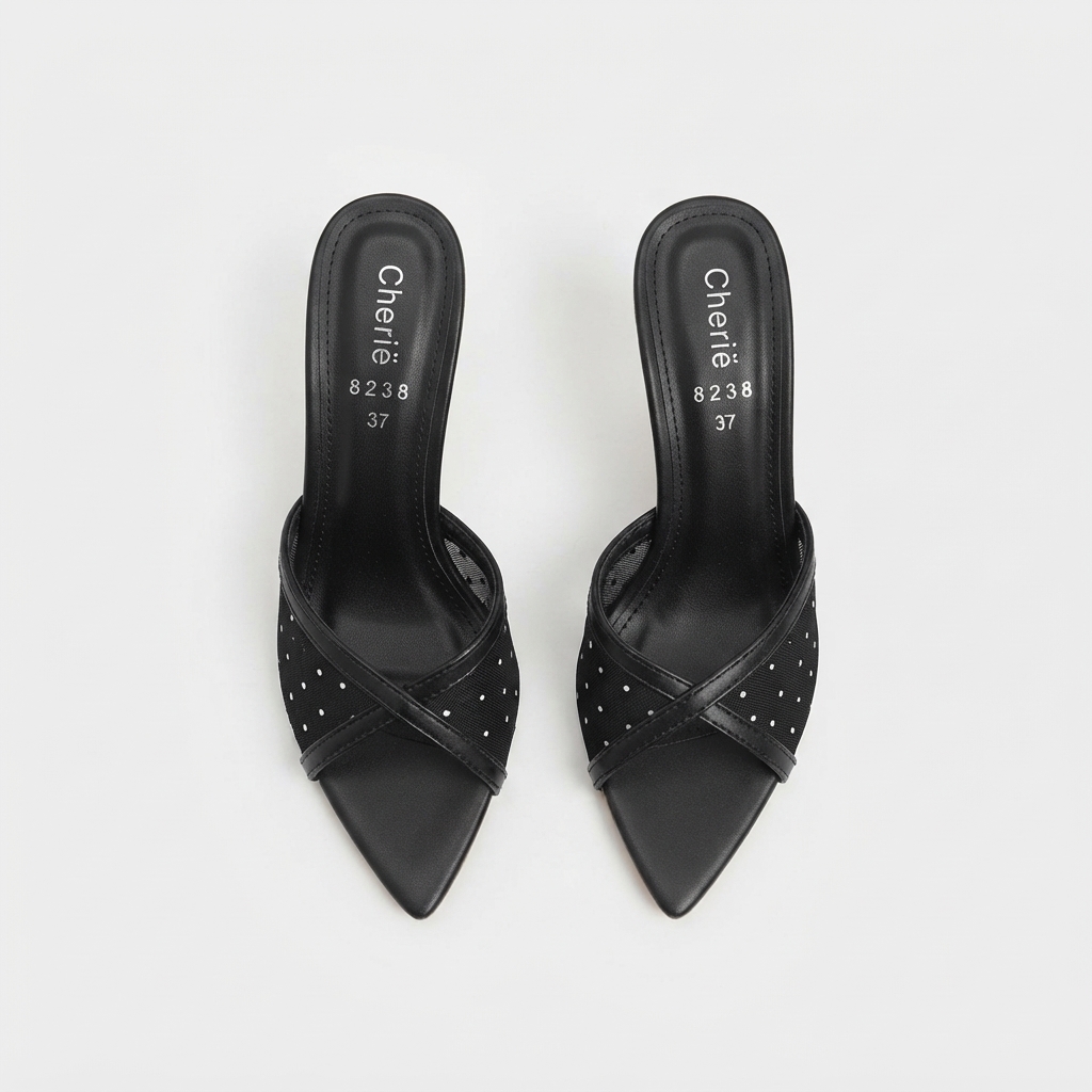 Crystal-Embellished Crossover Mesh Mules Image 2