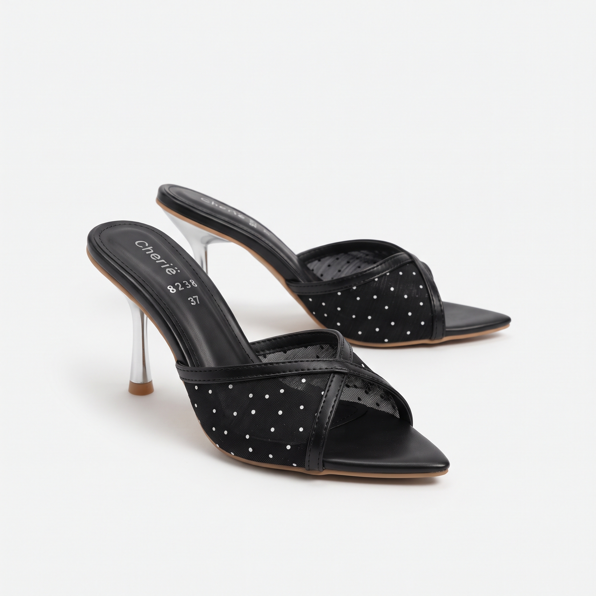 Crystal-Embellished Crossover Mesh Mules Image 3