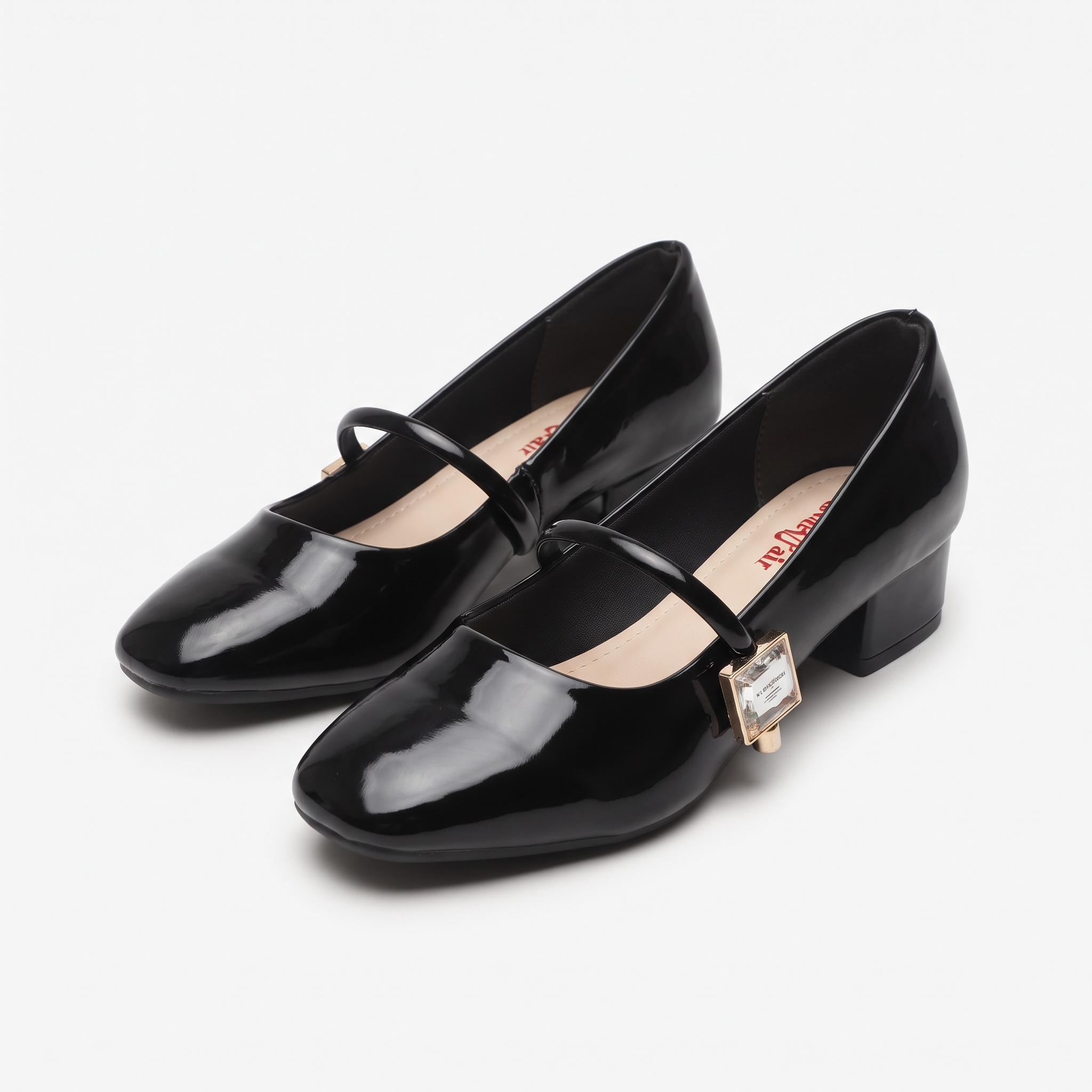 Crystal-Buckle Block-Heel Mary Janes