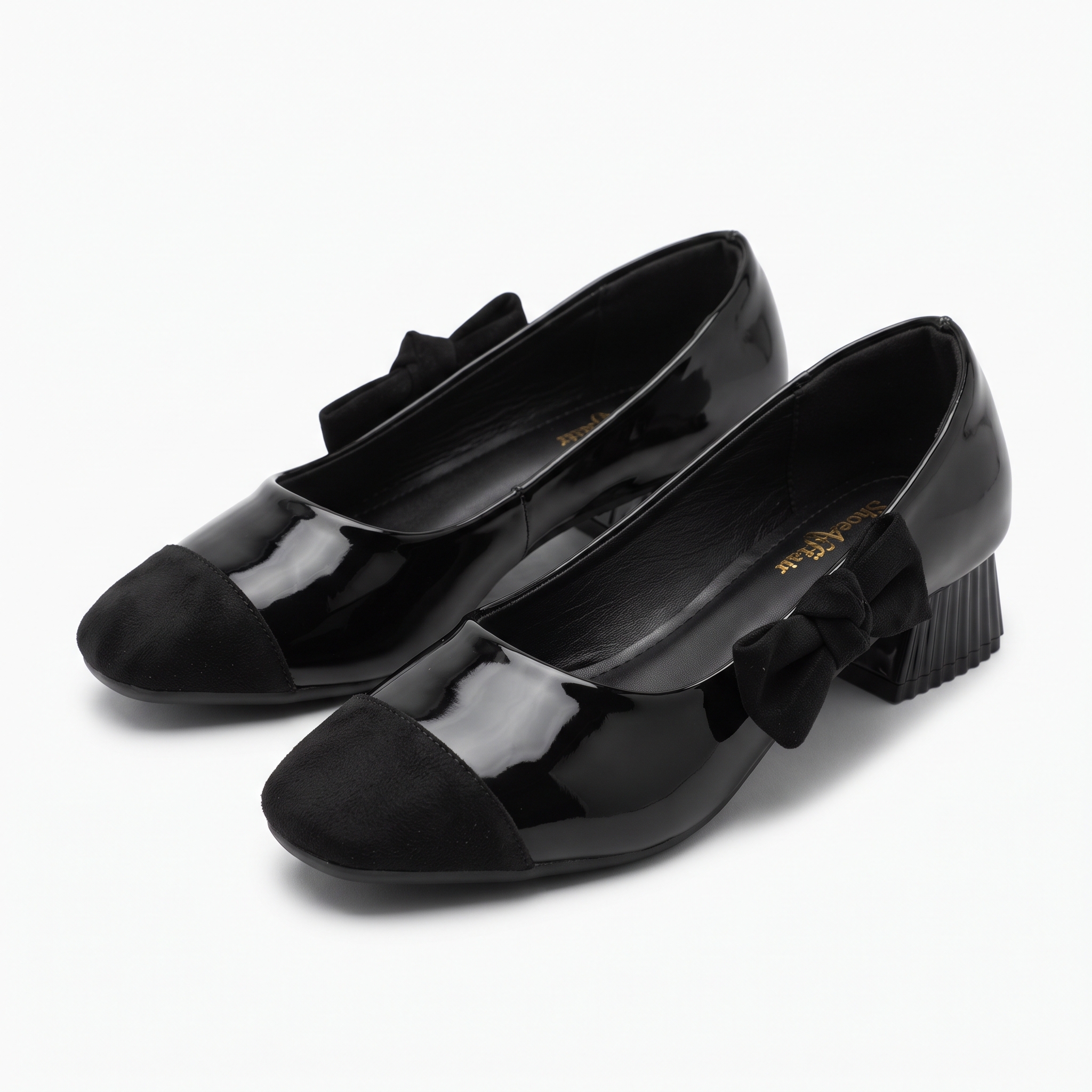 Velvet-Bow Cap-Toe Block-Heel Pumps
