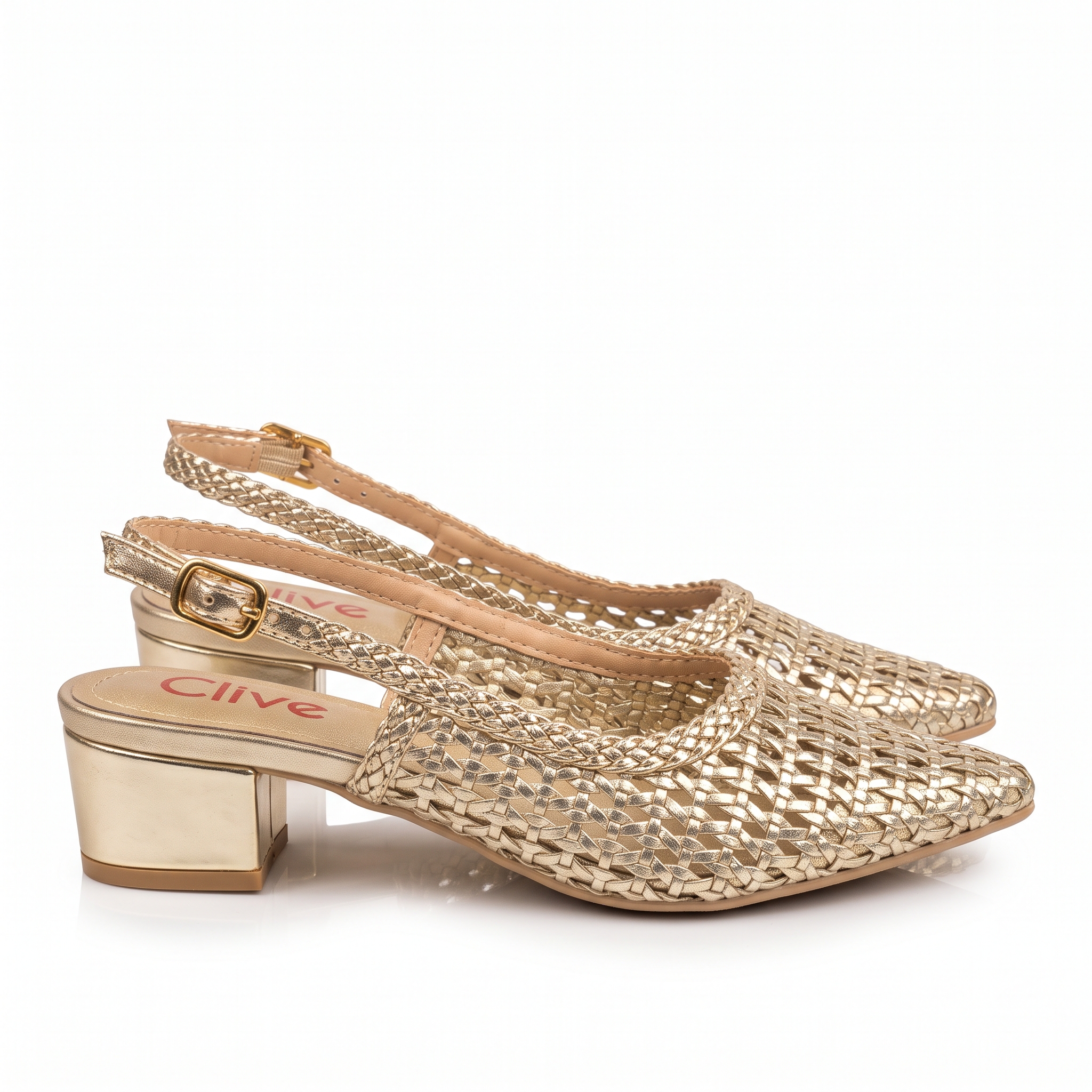 Woven Slingback Low Block Heels