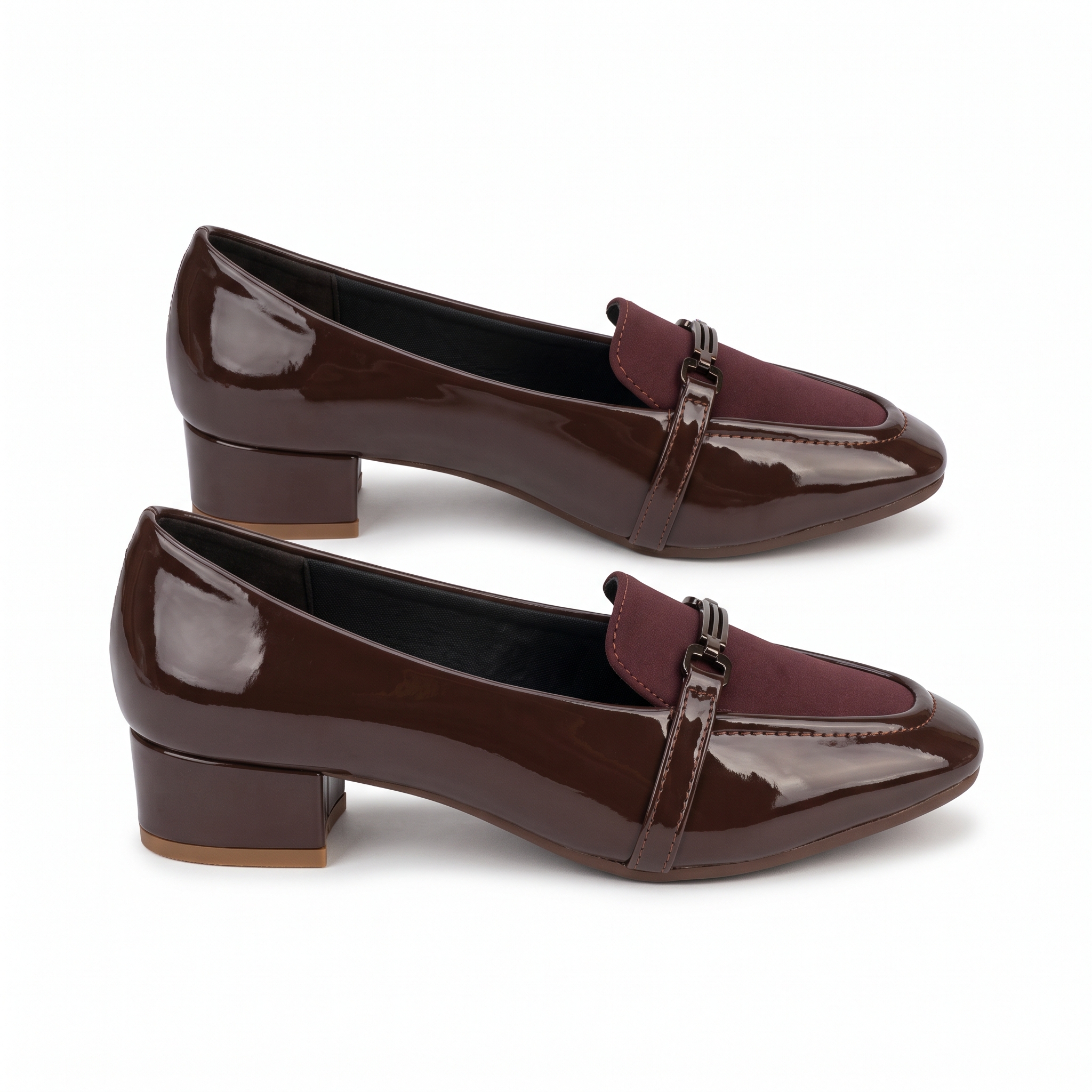 Glossy Patent Loafer Low Block Heels