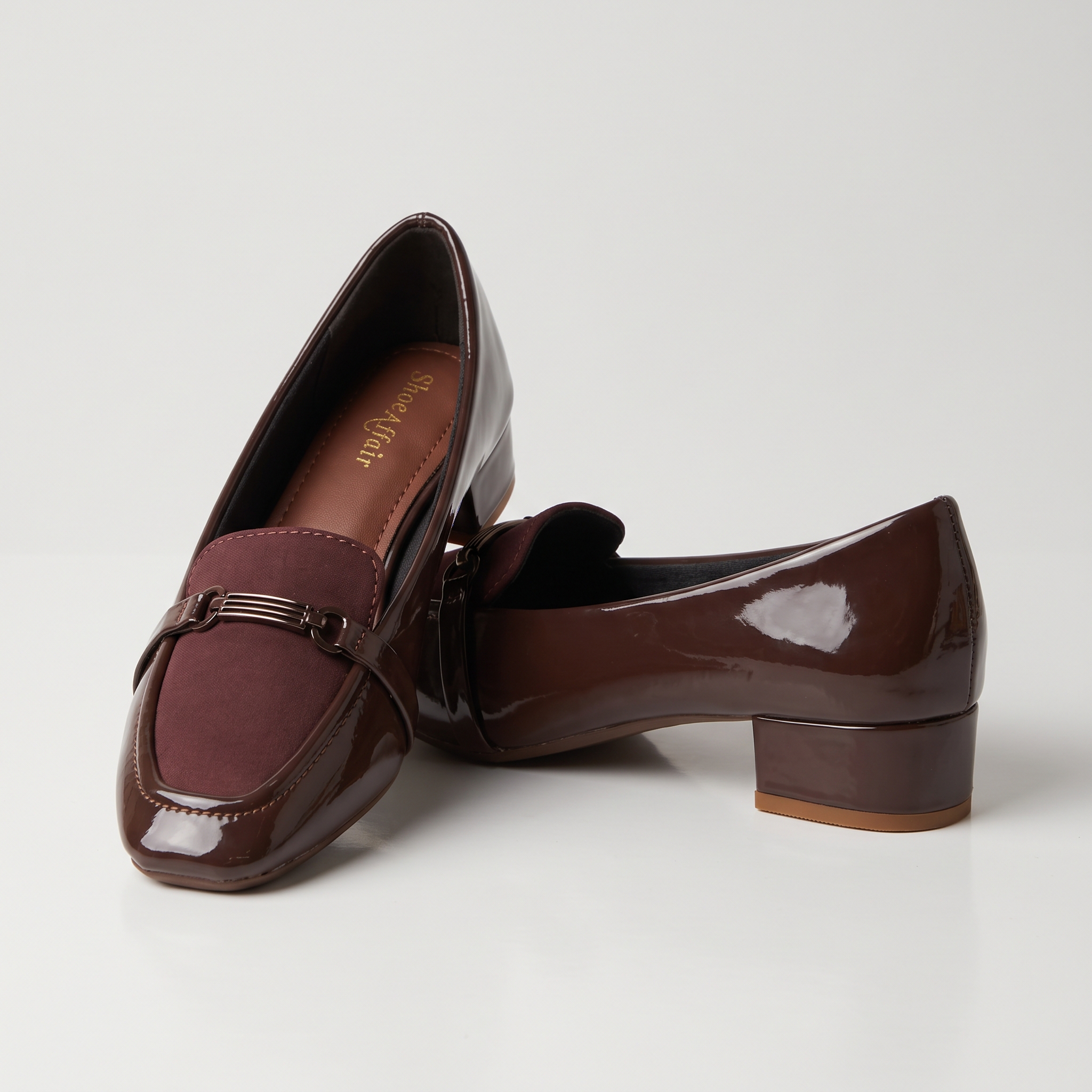 Glossy Patent Loafer Low Block Heels Image 3