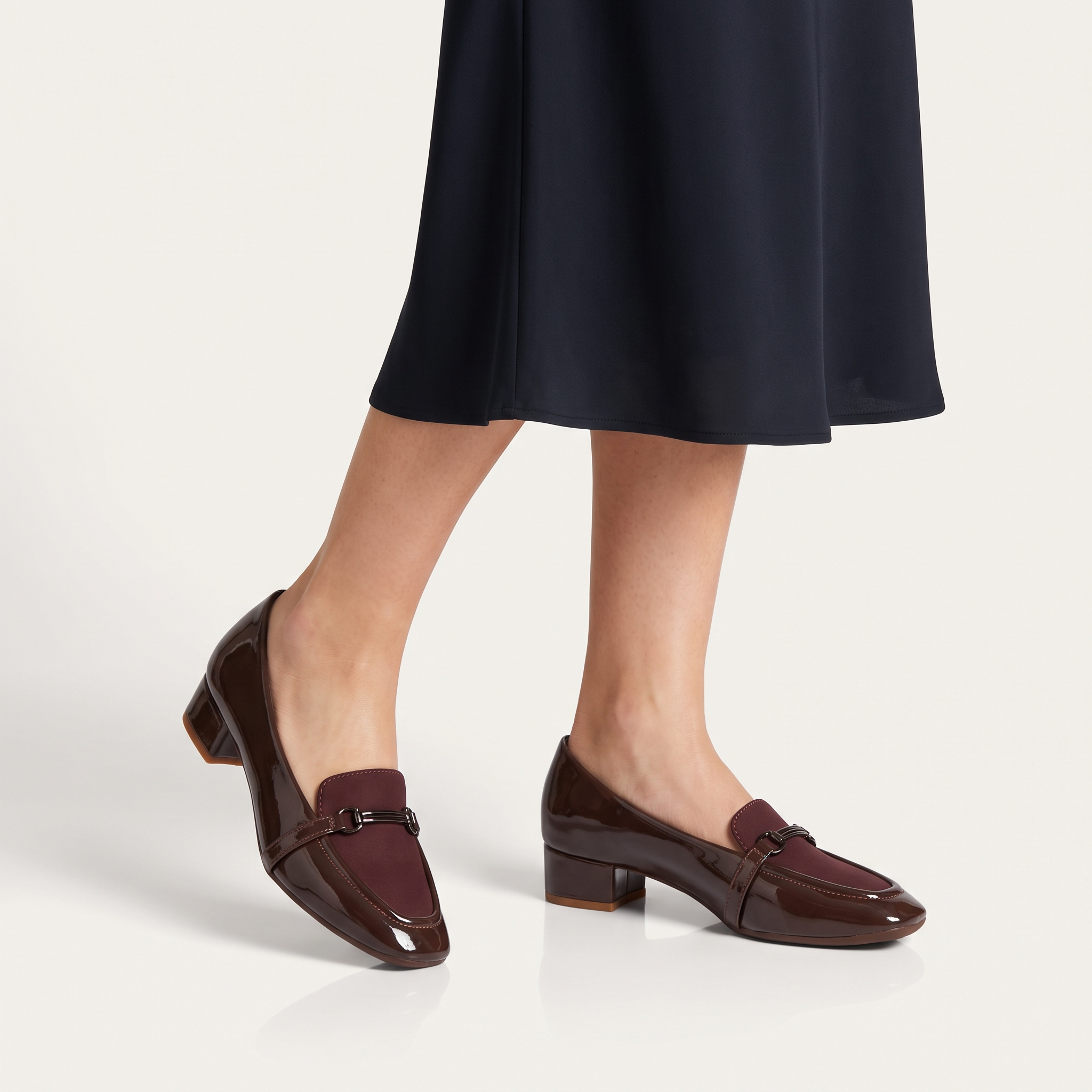 Glossy Patent Loafer Low Block Heels Image 4