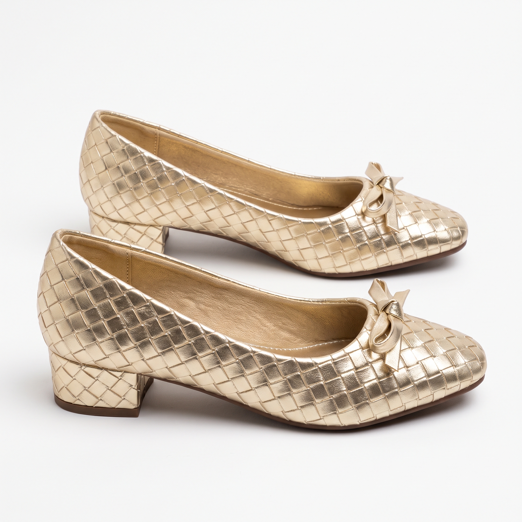 Woven Bow Low Block Heels