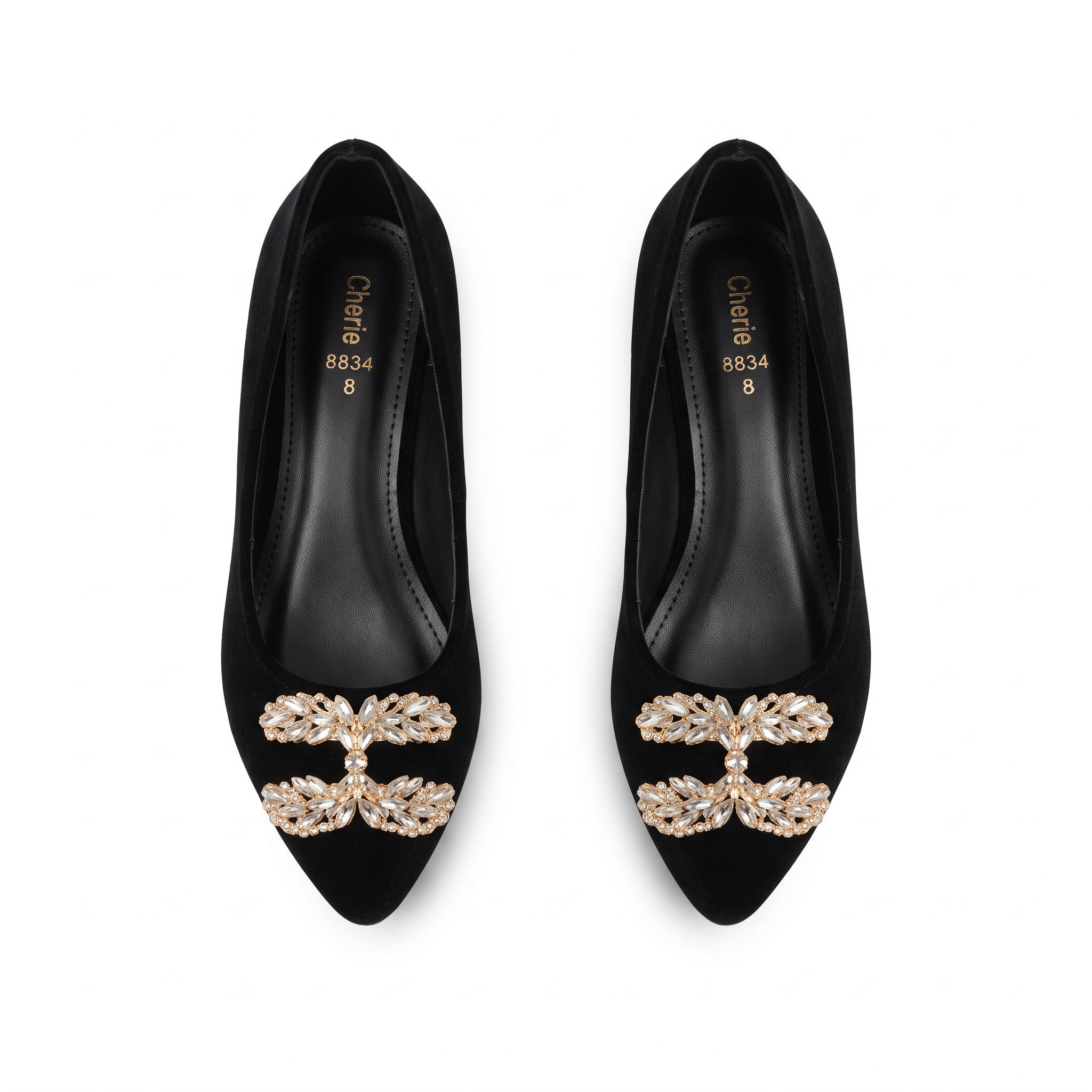 Black Velvet Embellished Low Block Heel Pumps