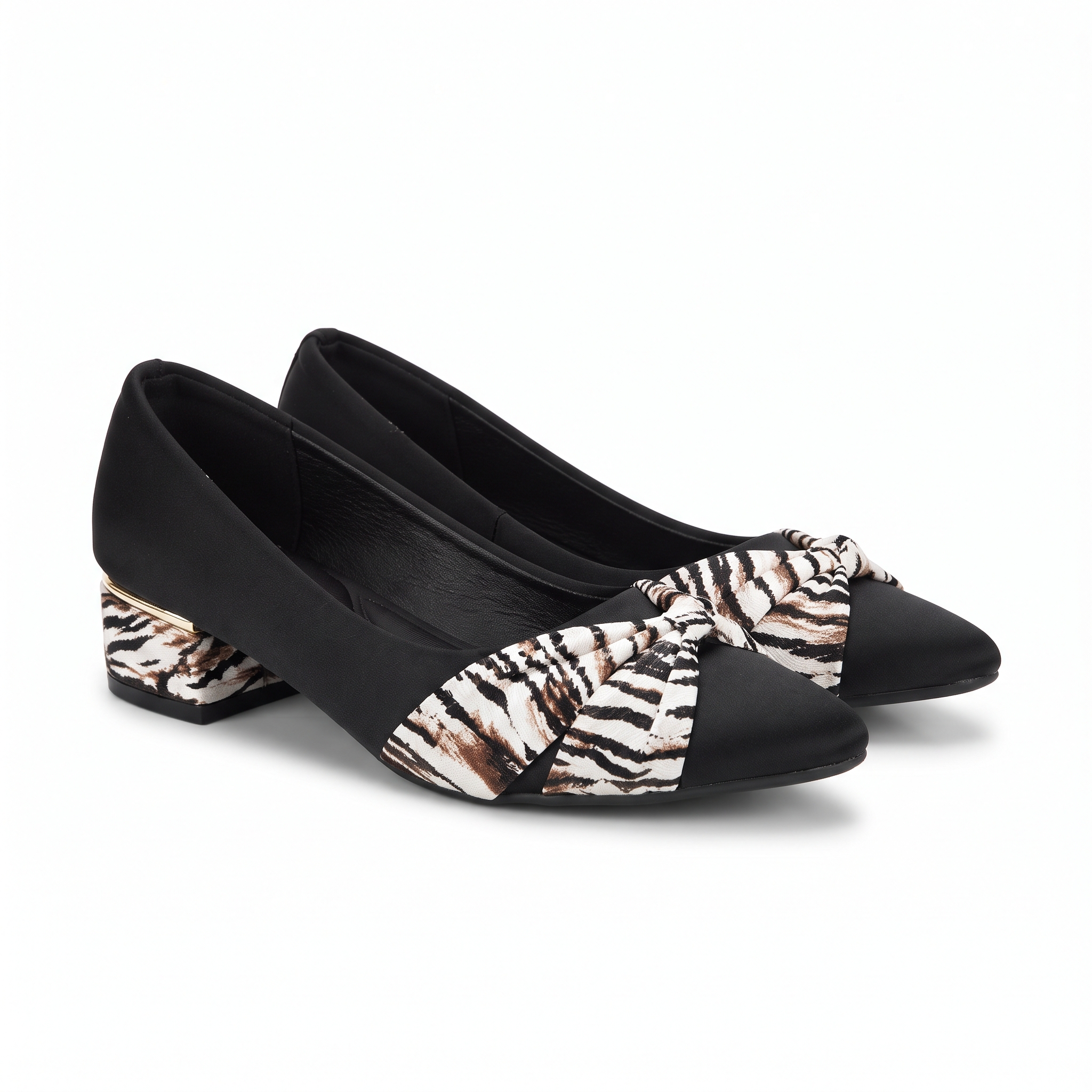 Animal Print Twist Knot Low Block Heel Pumps