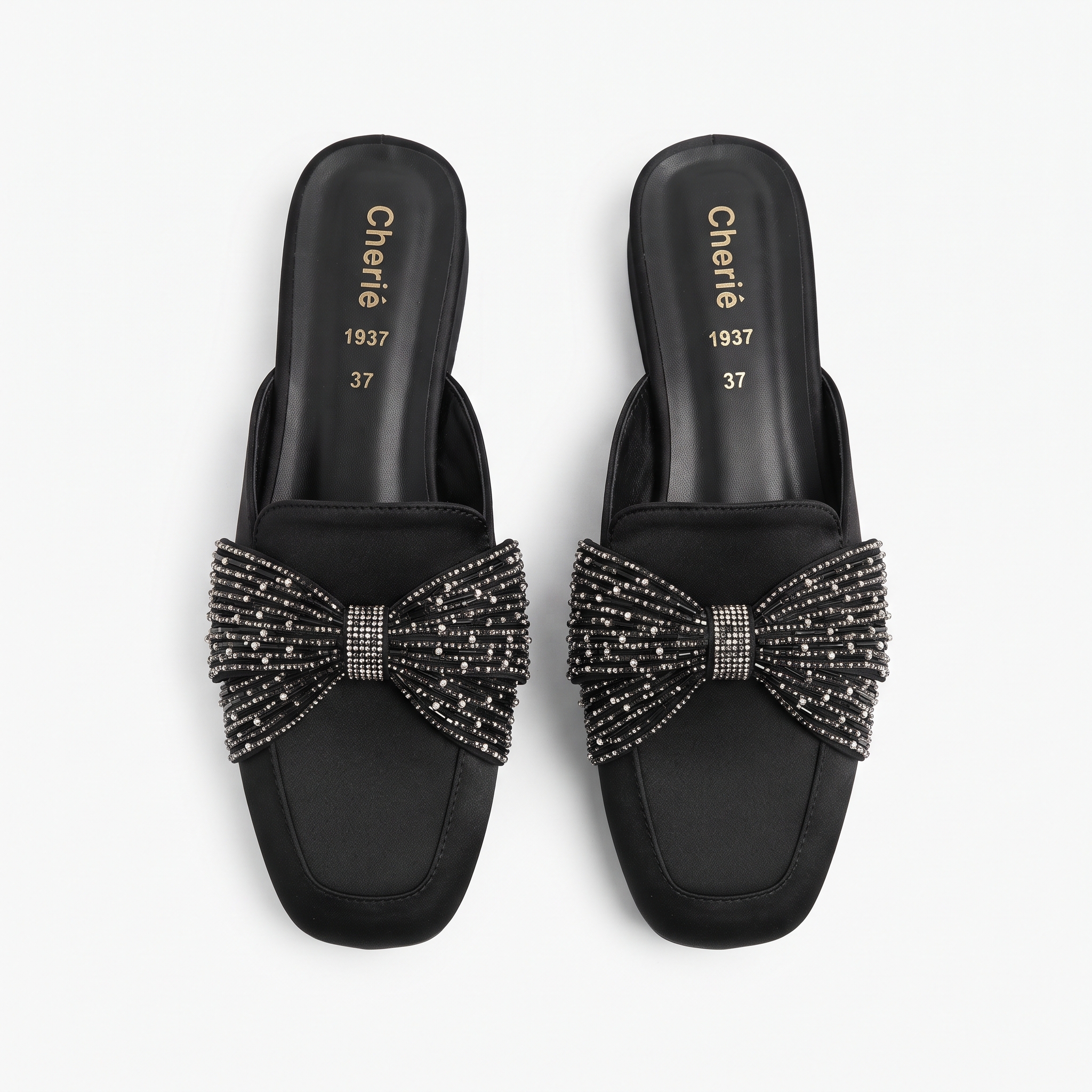 Crystal Bow Low Heel Mules