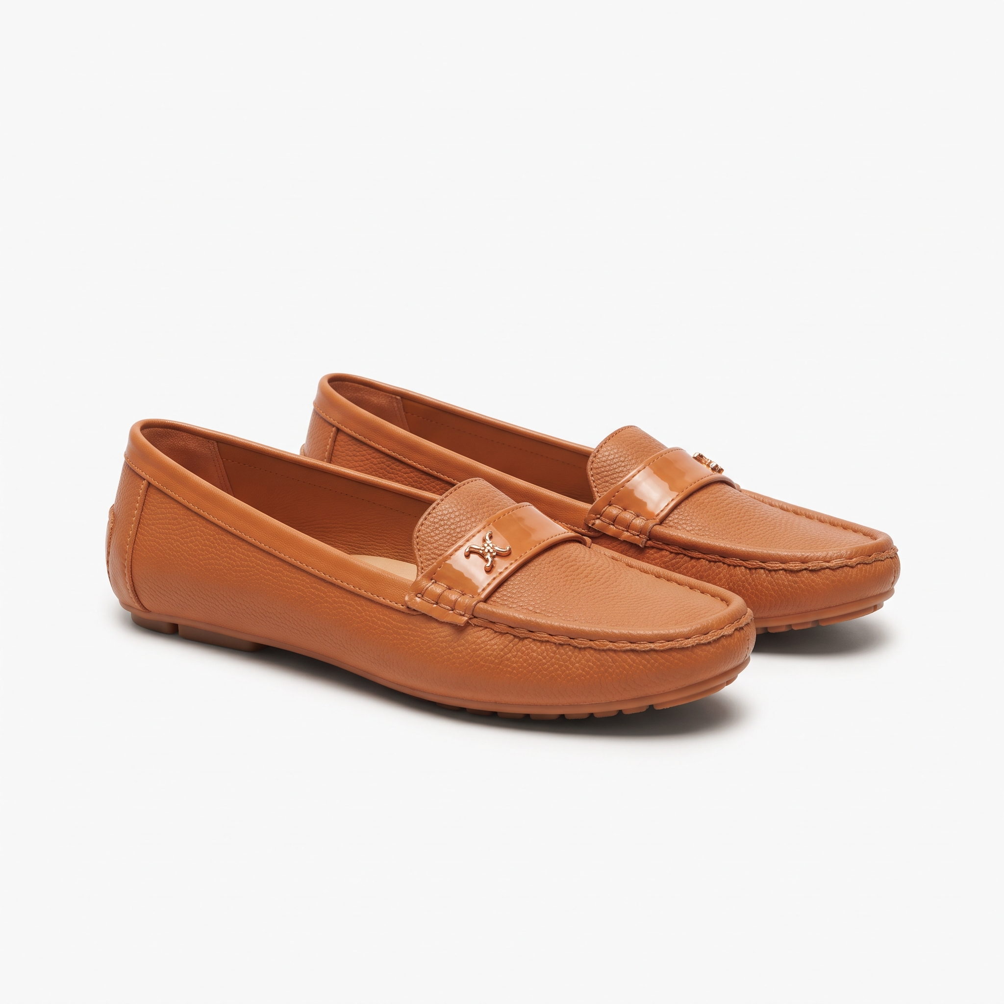Pebble-Grain Patent Strap Loafers