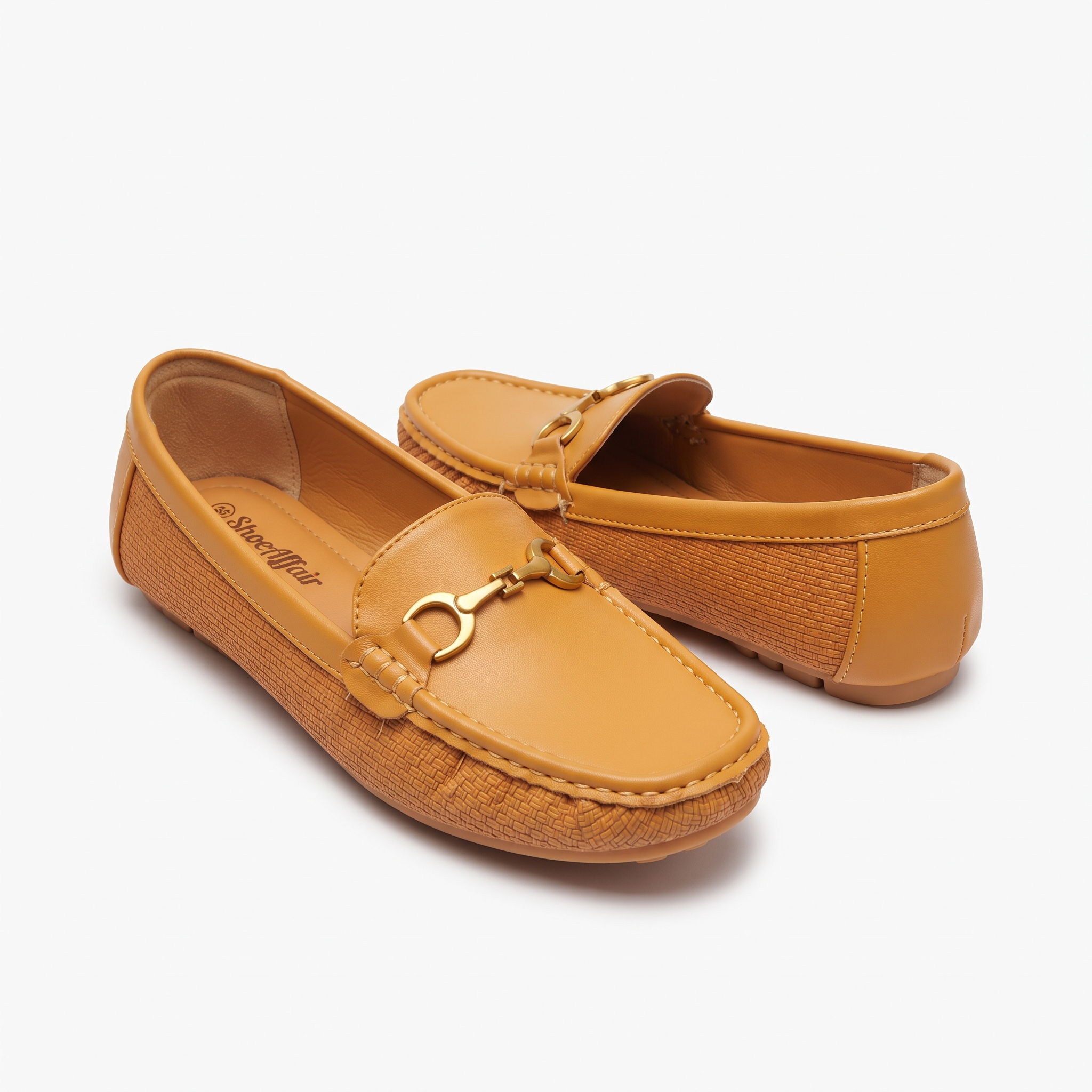 Gold-Buckle Woven Loafers