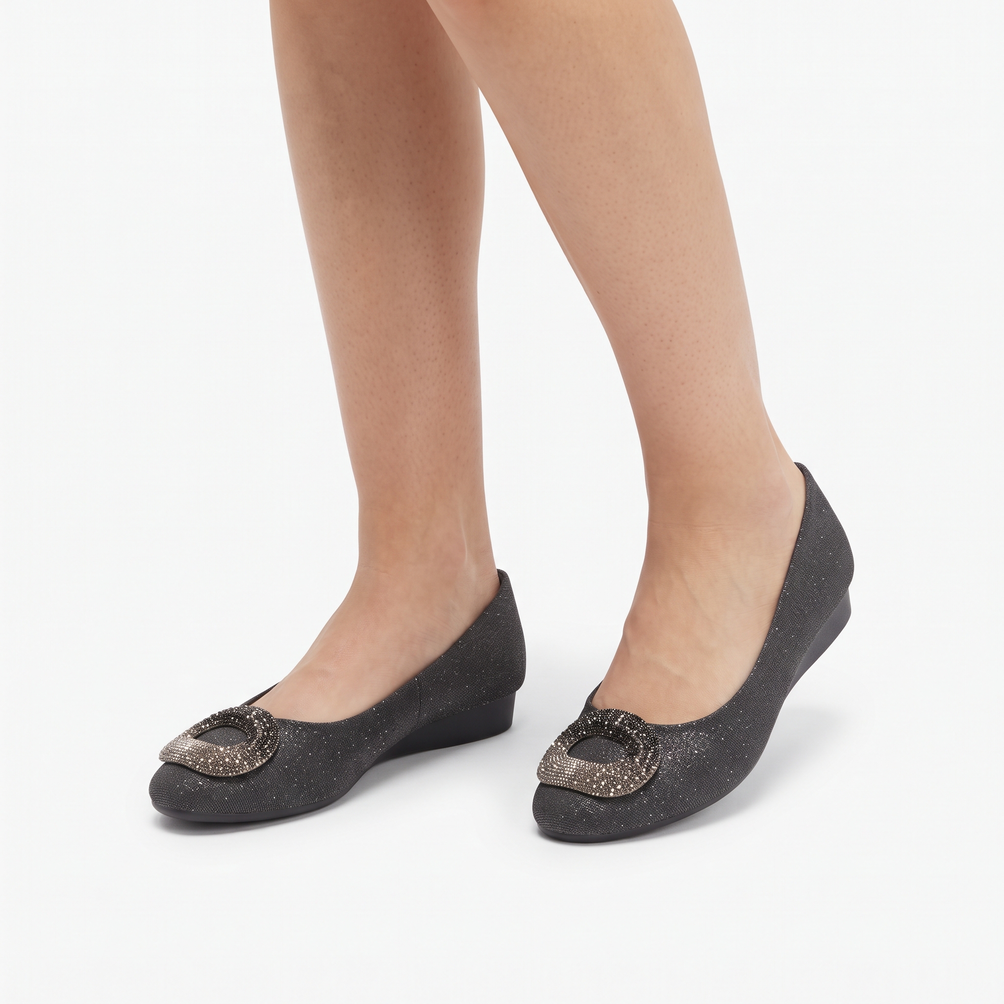 Glitter Flats with Rhinestone Buckle Image 3