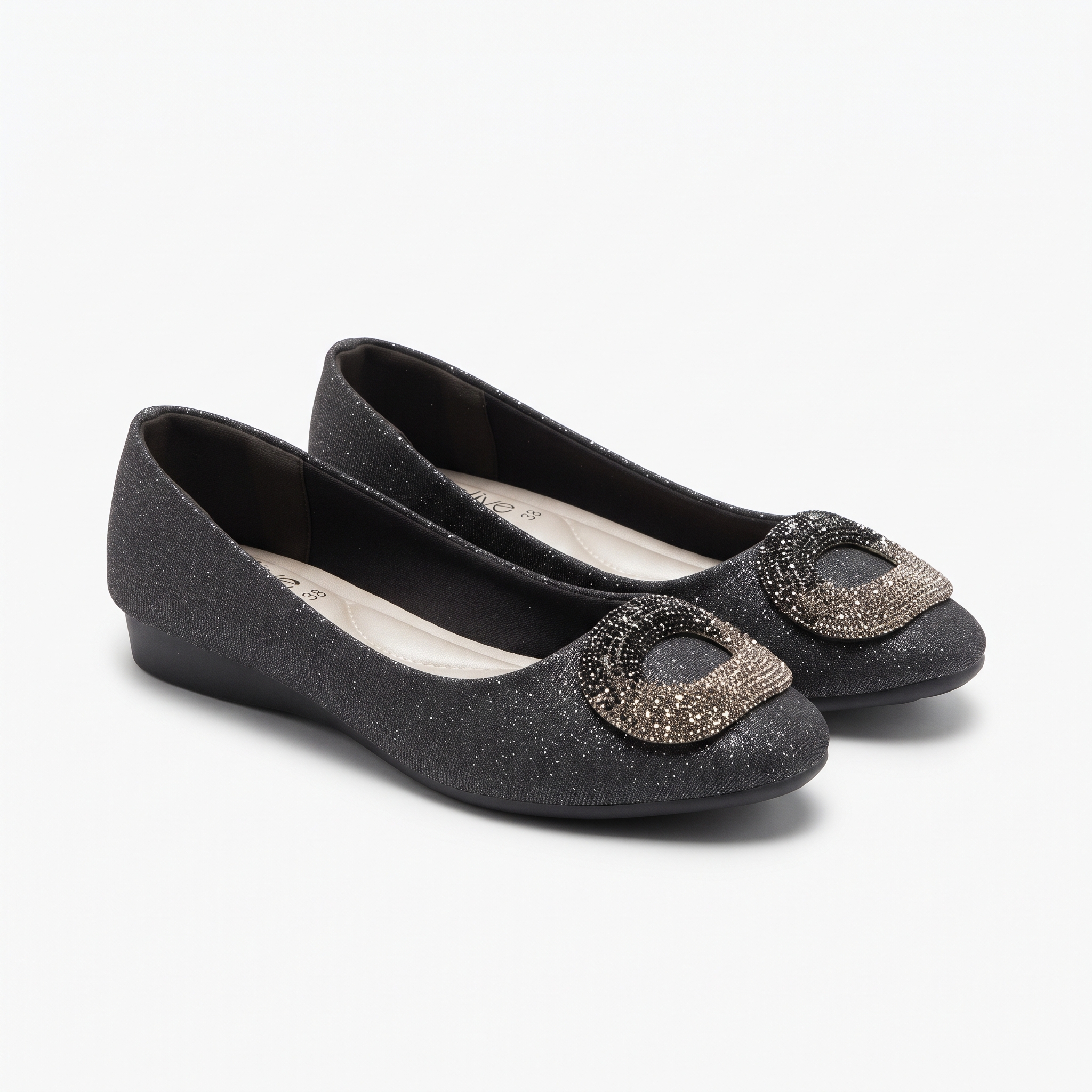 Glitter Flats with Rhinestone Buckle