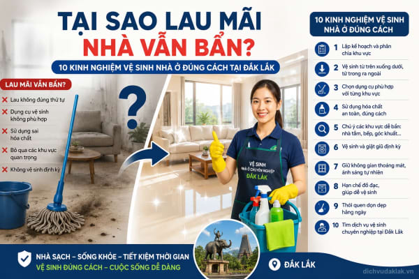 Tại sao lau mãi nhà vẫn bẩn? 10 kinh nghiệm vệ sinh nhà ở đúng cách tại Đắk Lắk