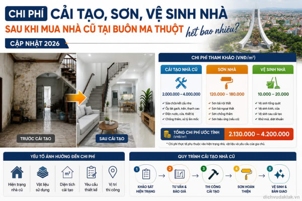 Chi phí cải tạo, sơn, vệ sinh nhà sau khi mua nhà cũ tại Buôn Ma Thuột hết bao nhiêu?